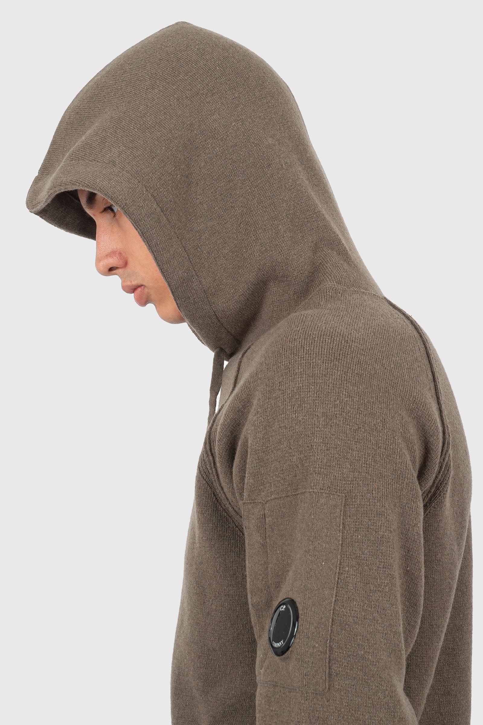 C.p. Company Maglia Lambswool Grs Waffle Hooded Khaki Uomo - 2