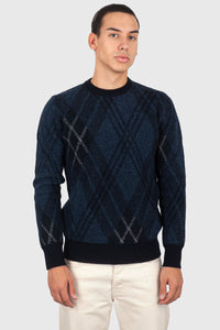 Roberto Collina Maglia Girocollo Jacquard Rombi Blu Navy Uomo roberto collina