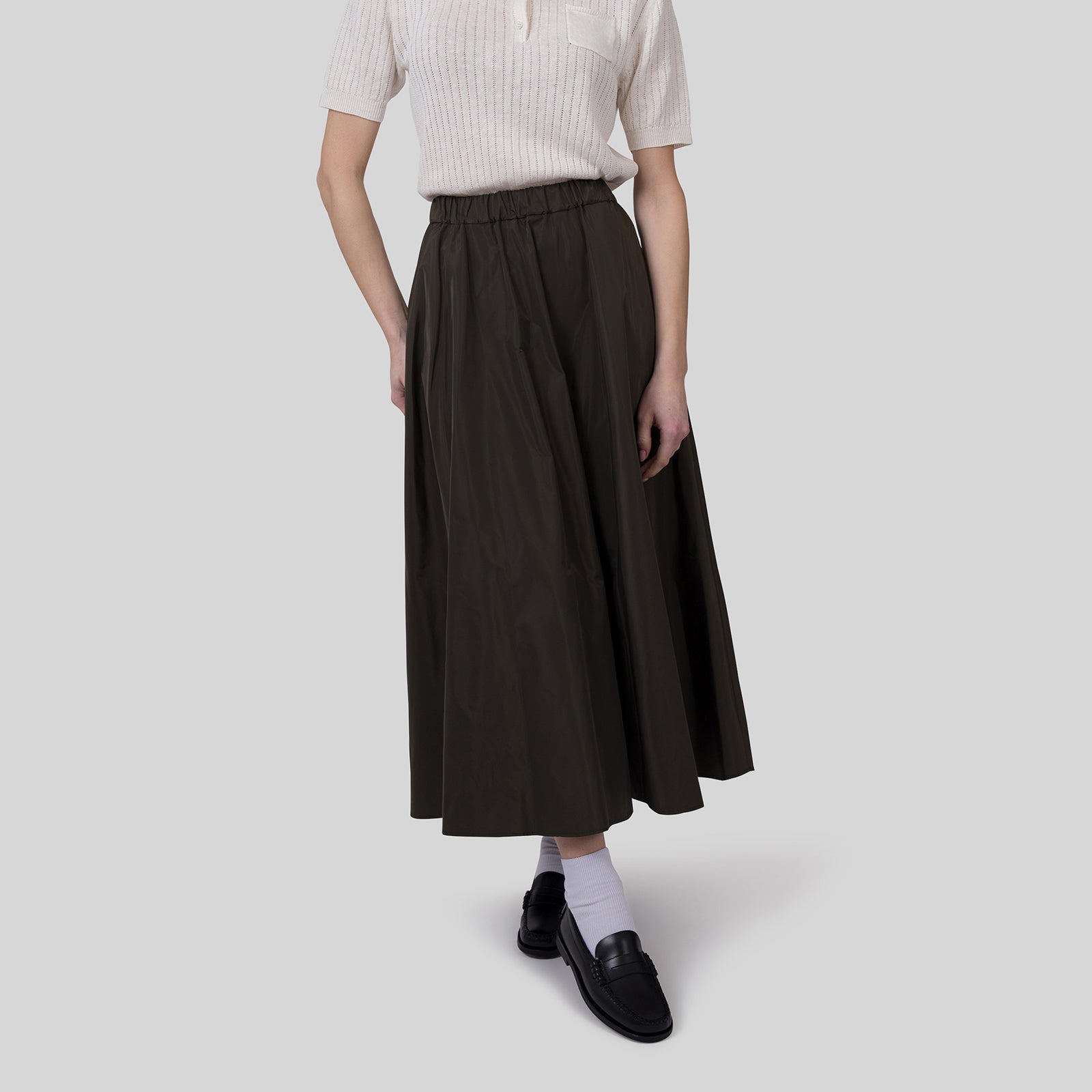 Aspesi Gonna Midi Con Pieghe Mia Verde Militare Donna - 9