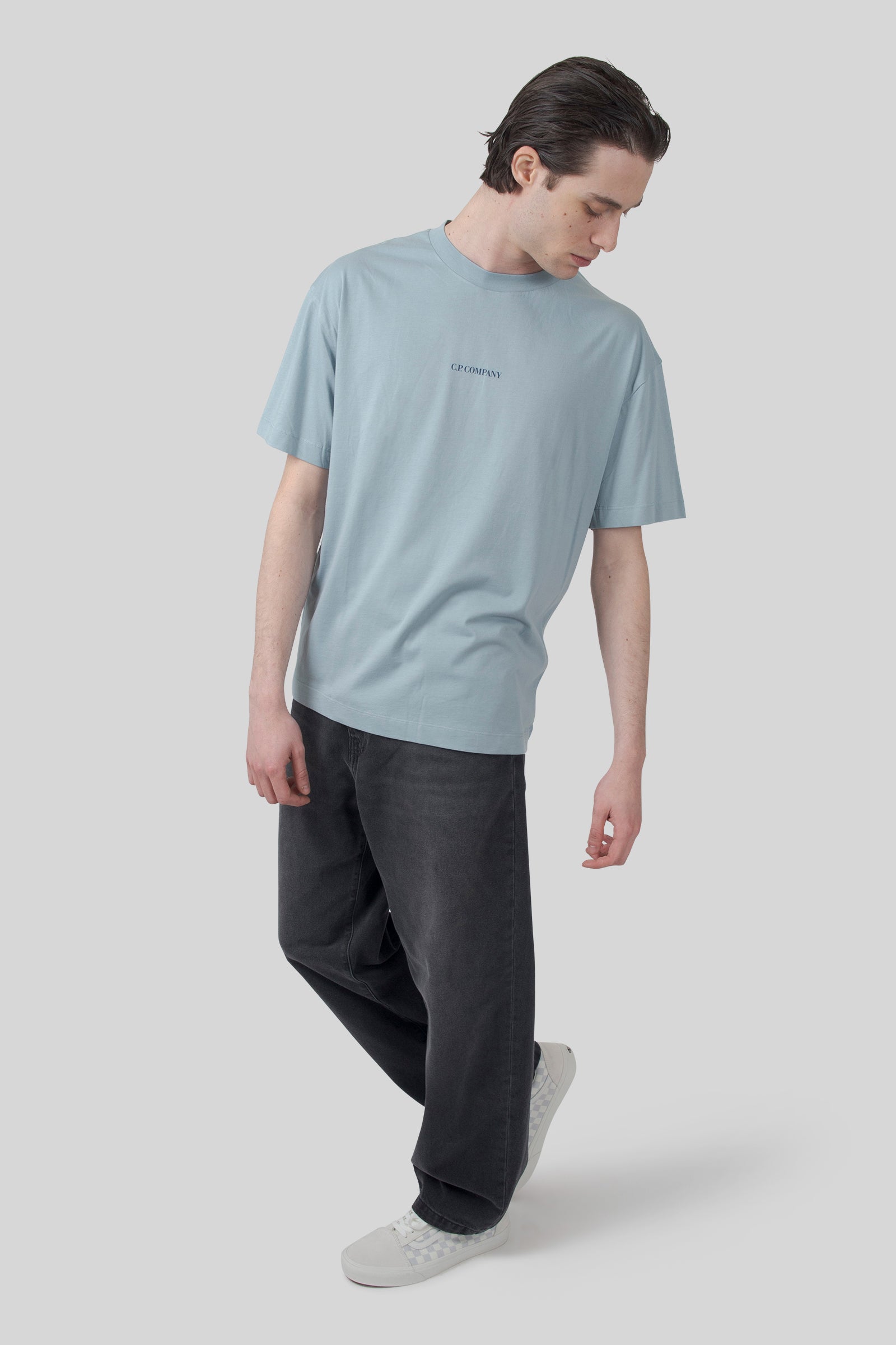 C.p. Company T-shirt 30/1 Jersey Logo Celeste Uomo - 4