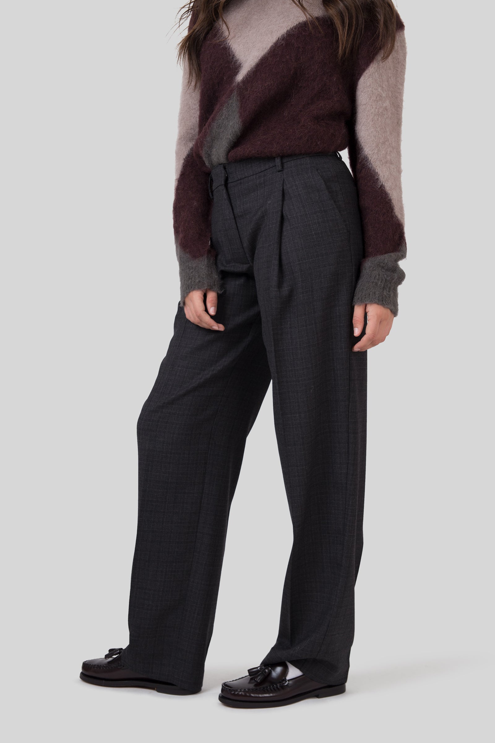 Grifoni Pantalone Lana Check Antracite Donna - 5