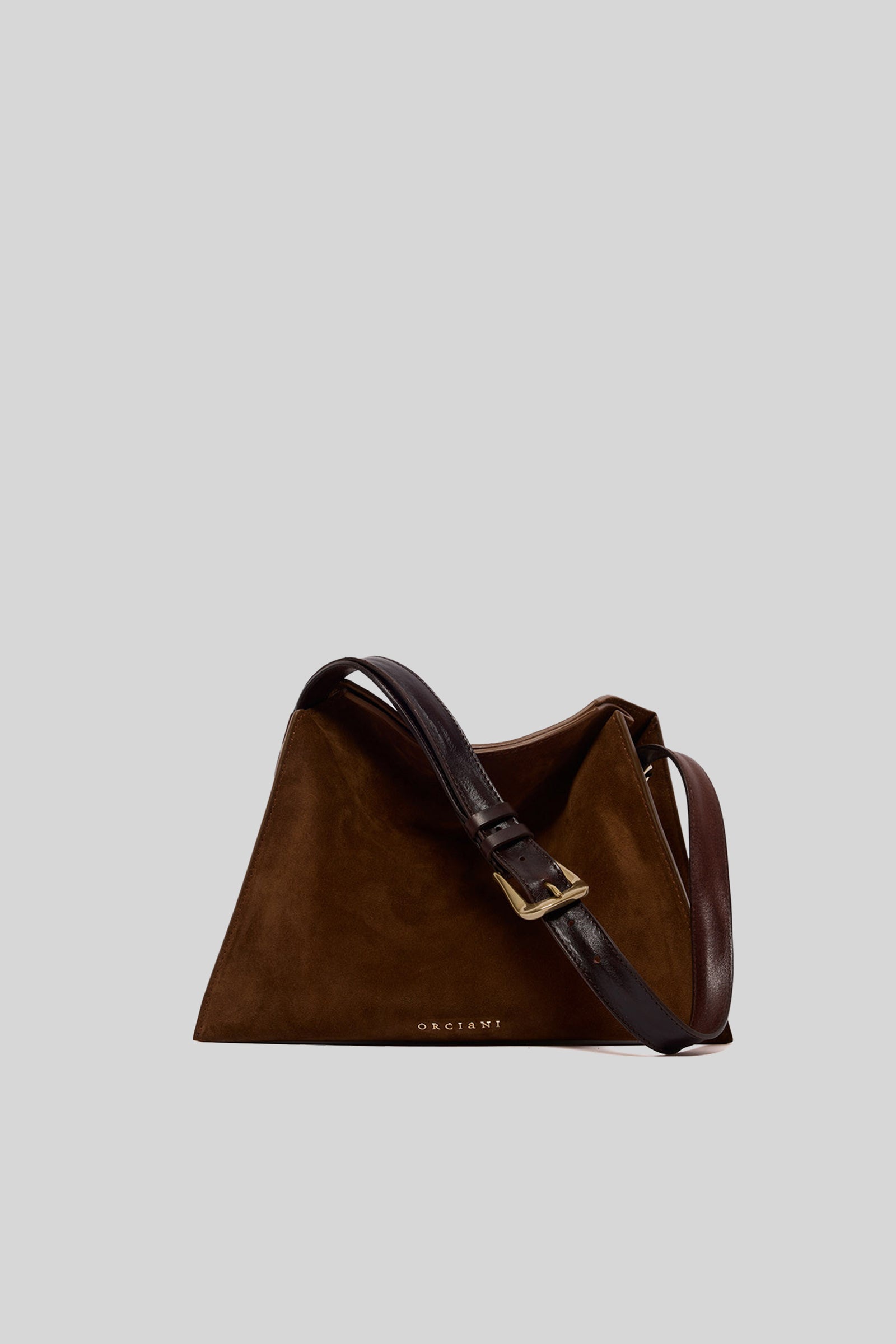 Orciani Borsa Trinity Peach Oro Small In Suede E Cuoio Tabacco Donna - 1