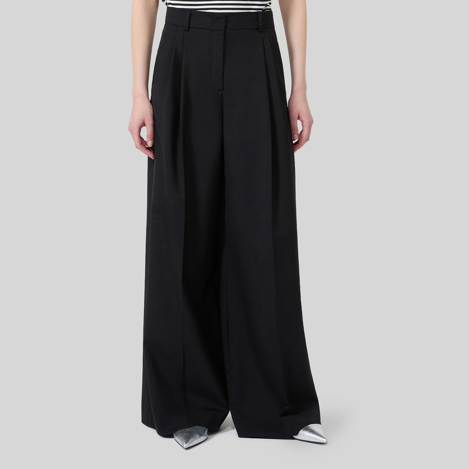 Max Mara Weekend Pantalone Wide Leg In Tela Di Lana Ovvio Nero Donna - 5