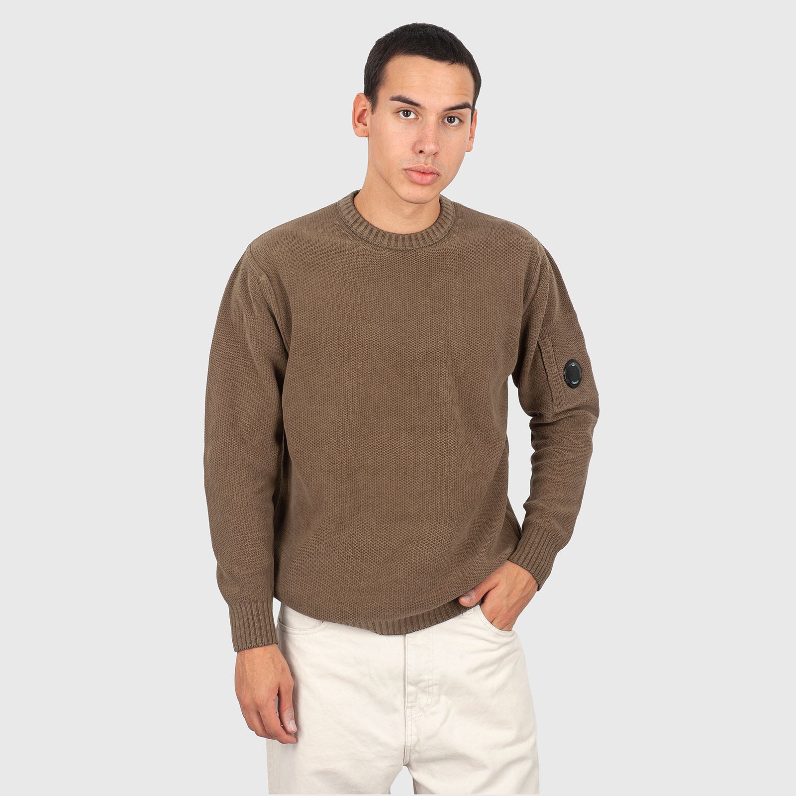 C.p. Company Maglia Cotton Chenille Crewneck Khaki Uomo - 7