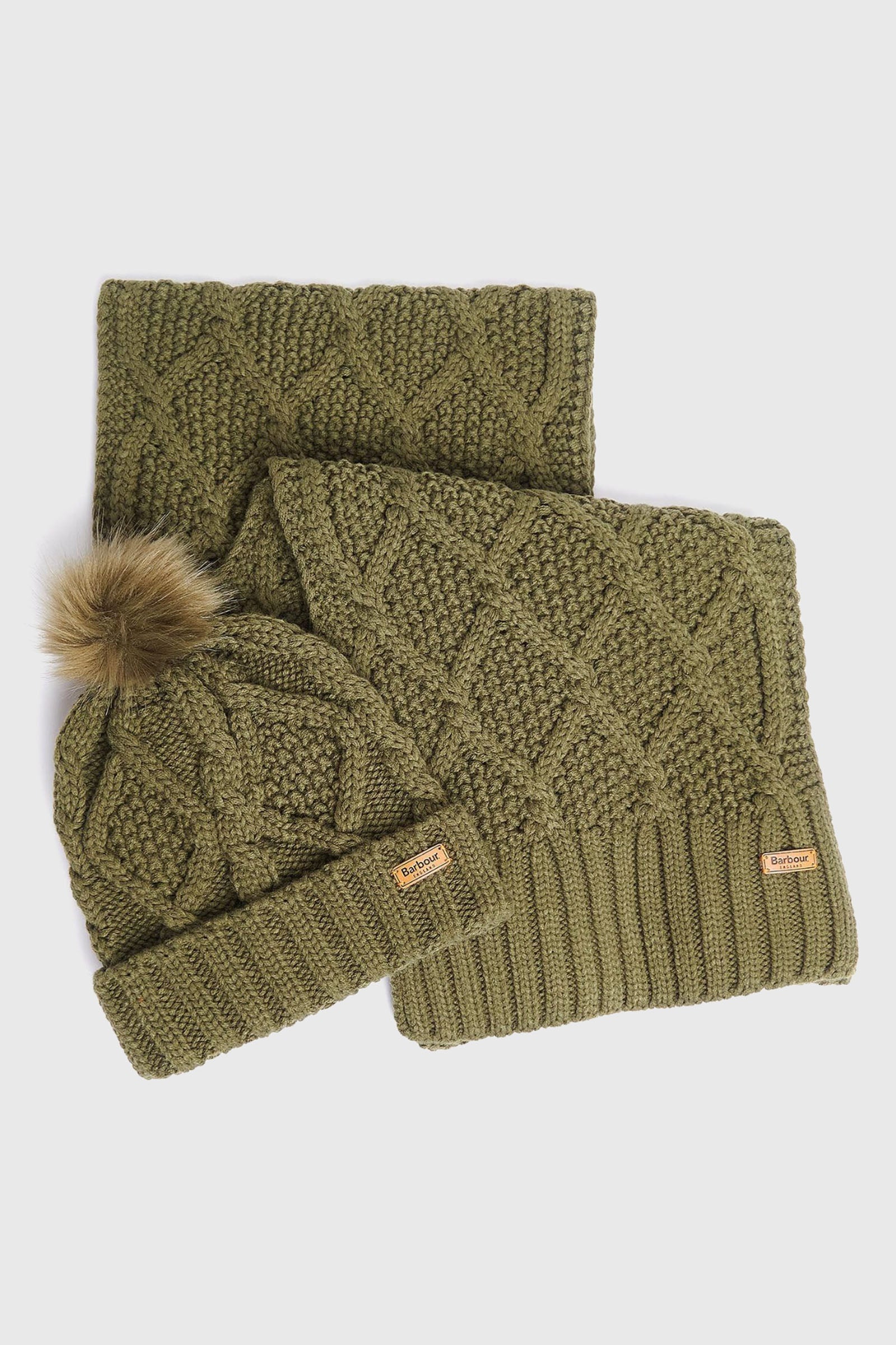 Barbour Ridley Beanie & Scarf Gift Set Verde Oliva Donna - 2