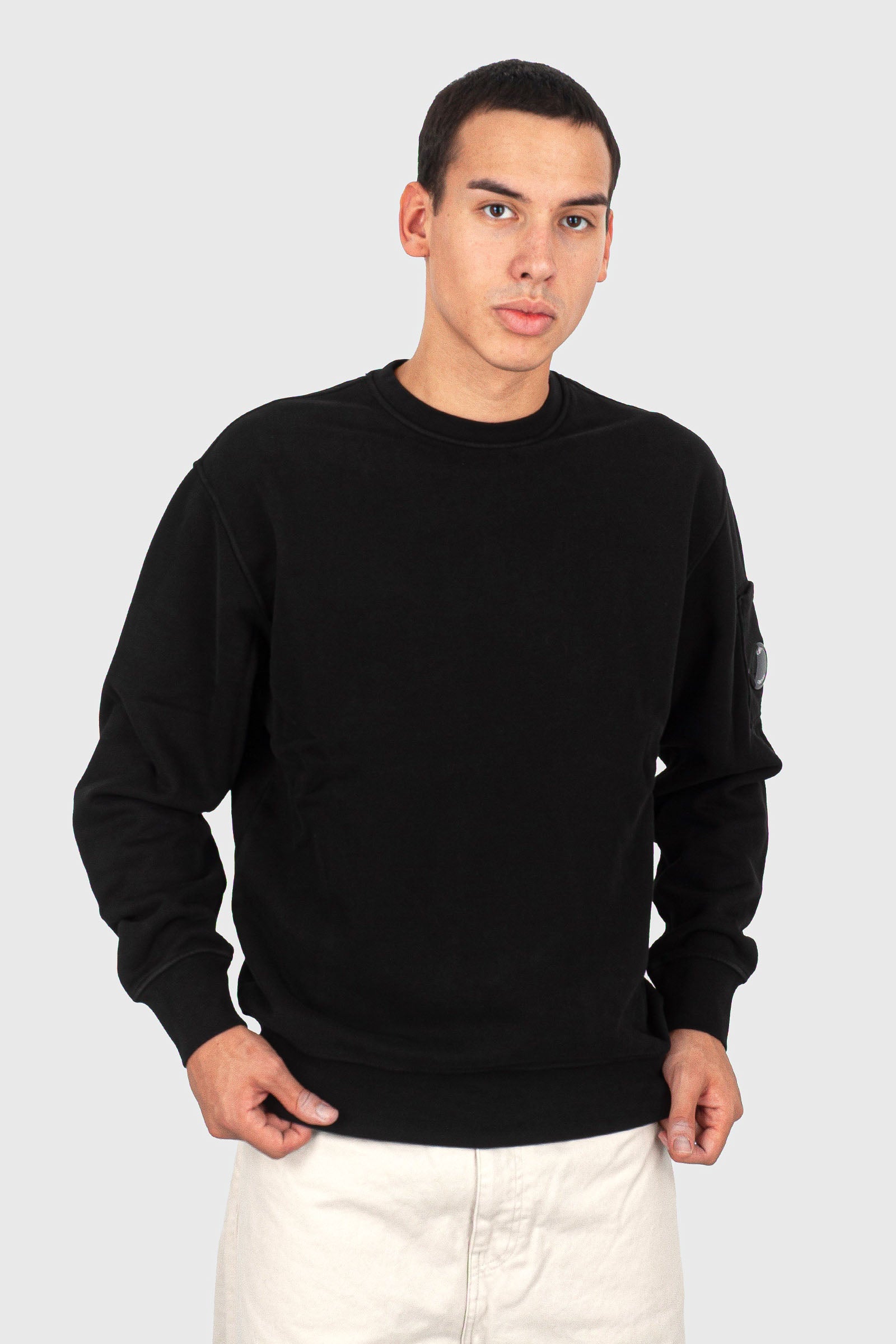 C.p. Company Felpa Brushed And Emerized Diagonal Fleece Lens Crew Neck Nero Uomo - 3