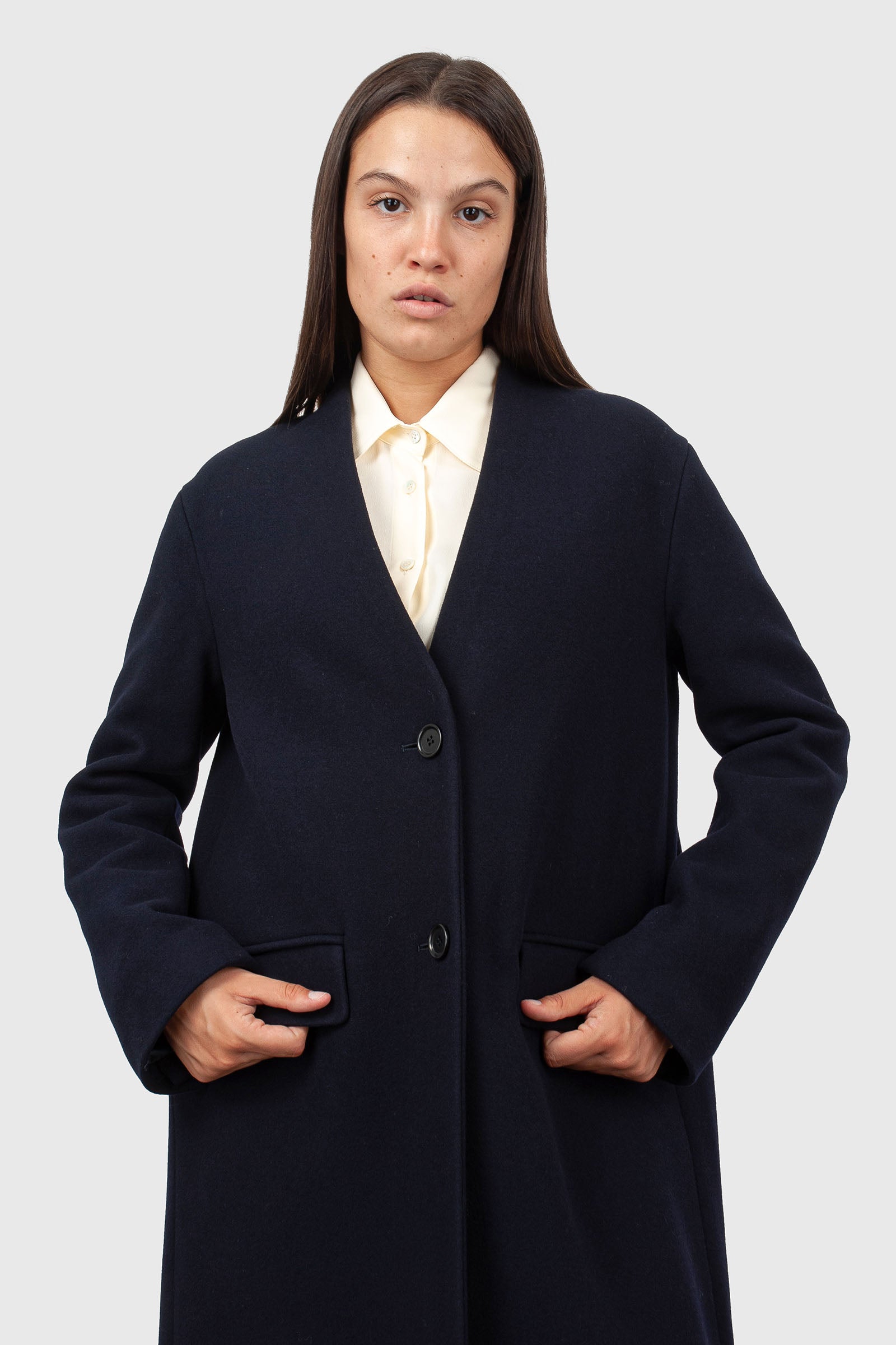 Aspesi Cappotto Lungo Lana Cashmere Blu Navy Donna - 4