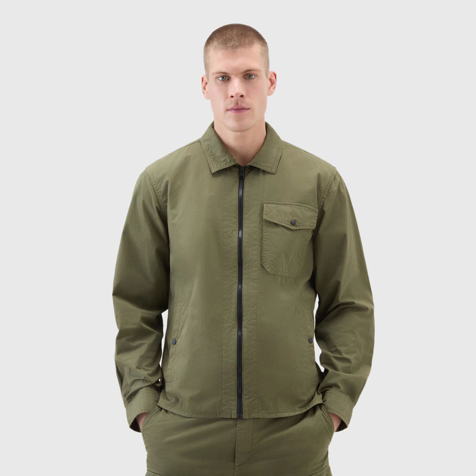Woolrich Overshirt In Gabardina Verde Militare Uomo - 9