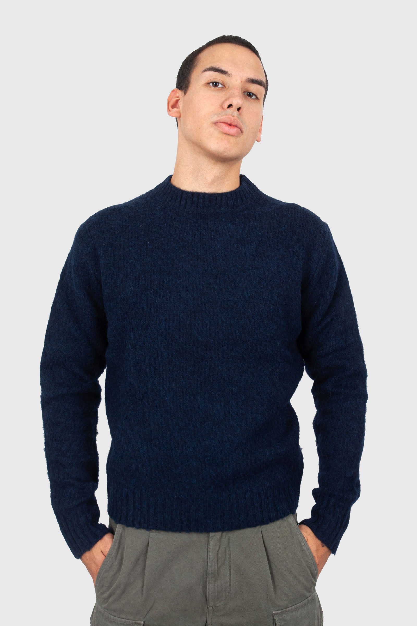 Aspesi Maglia Girocollo In Lana Shetland Spazzolata Blu Navy Uomo - 1