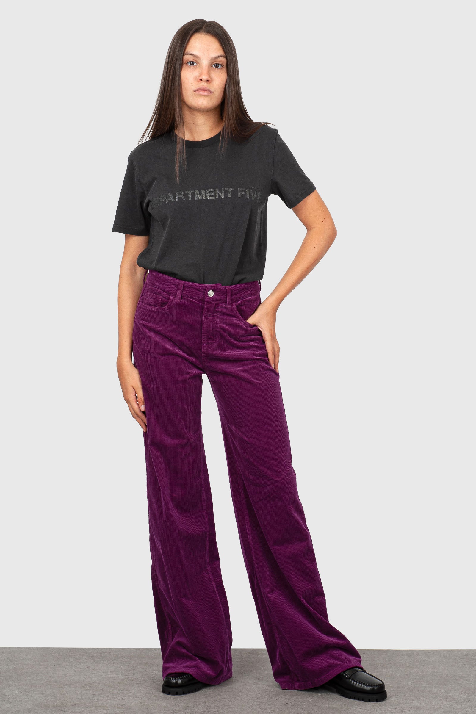 Department Five Pantalone Palazzo Thames In Velluto Viola Donna - 6