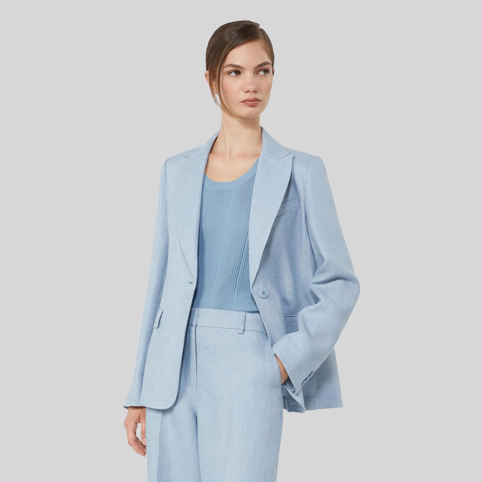 Max Mara Weekend Blazer In Canvas Di Lino Nalut Azzurro Donna - 5