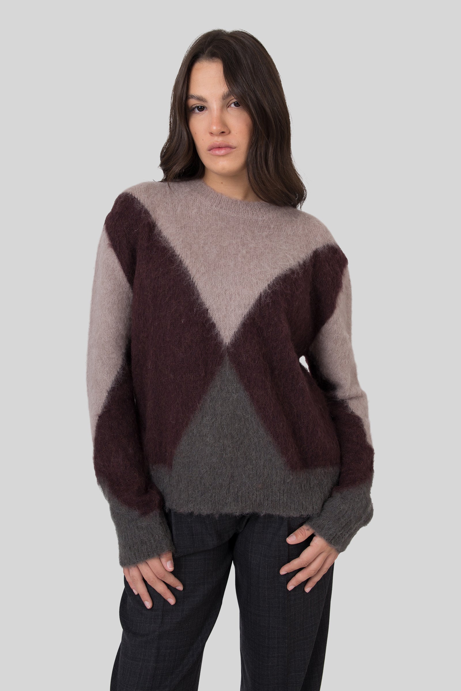 Grifoni Maglia Girocollo Intarsio Fango Donna - 3