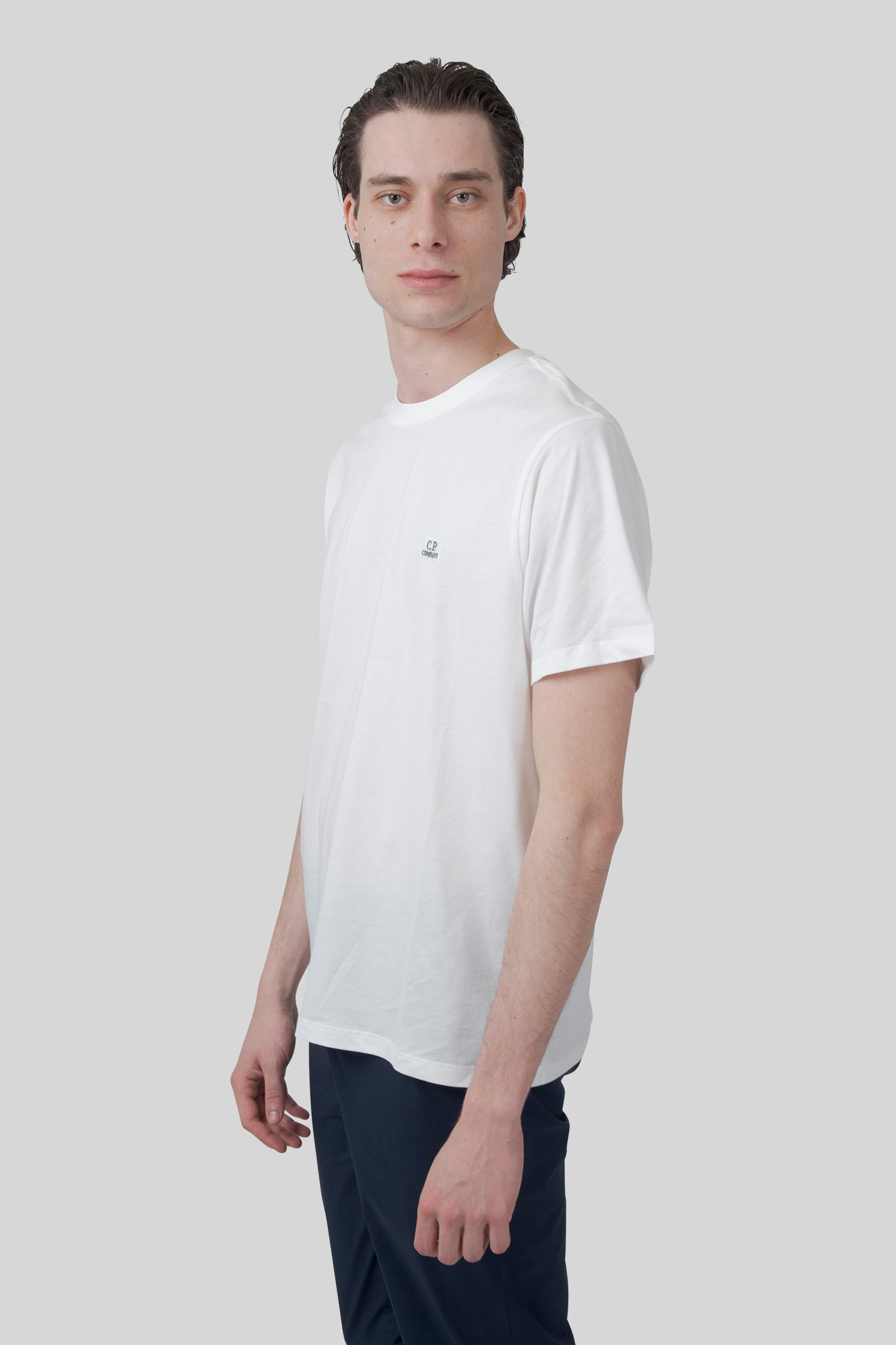 C.p. Company T-shirt 30/1 Jersey Logo Patch Bianco Off Uomo - 5