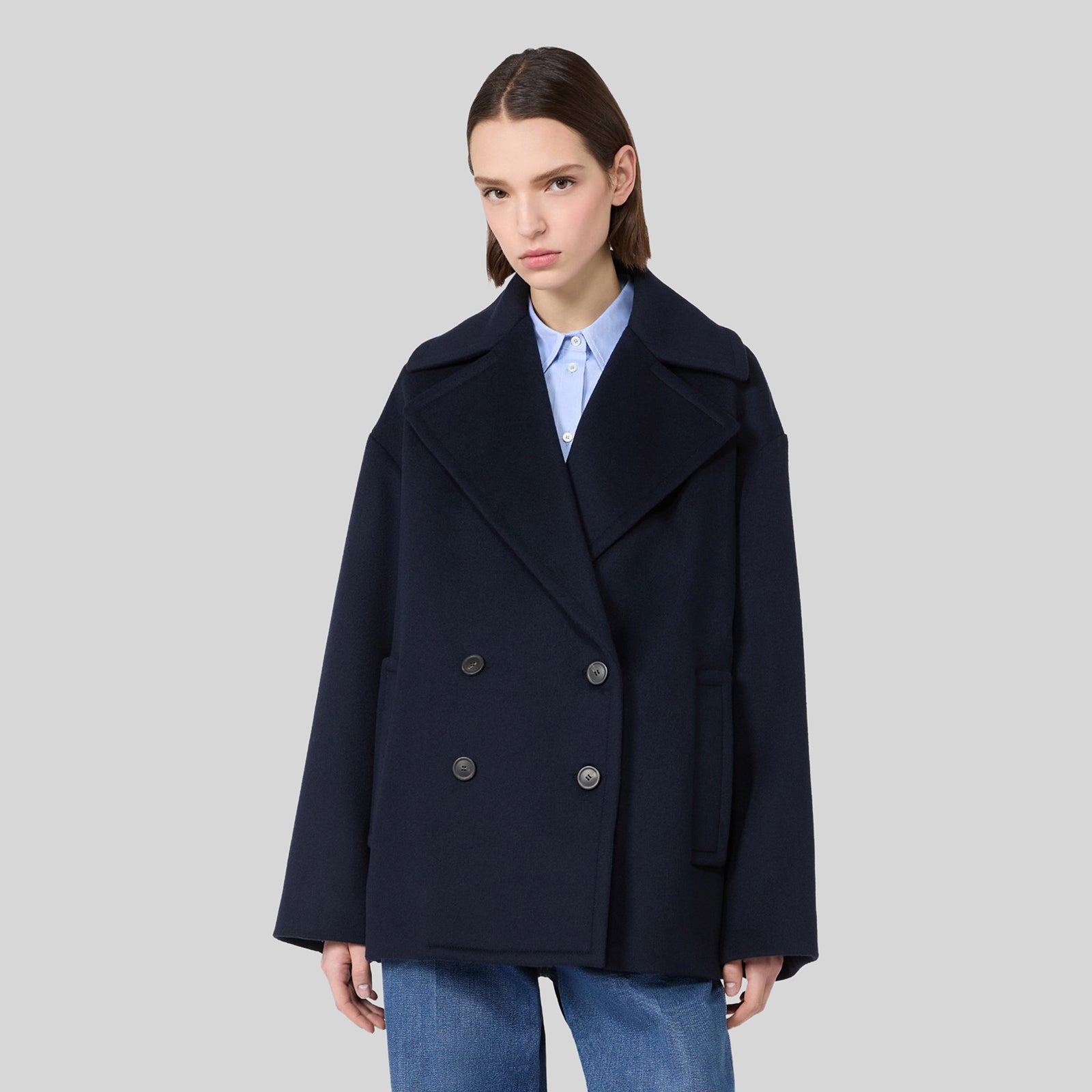 Max Mara Weekend Caban Doppiopetto In Lana Double Alpe Blu Donna - 5
