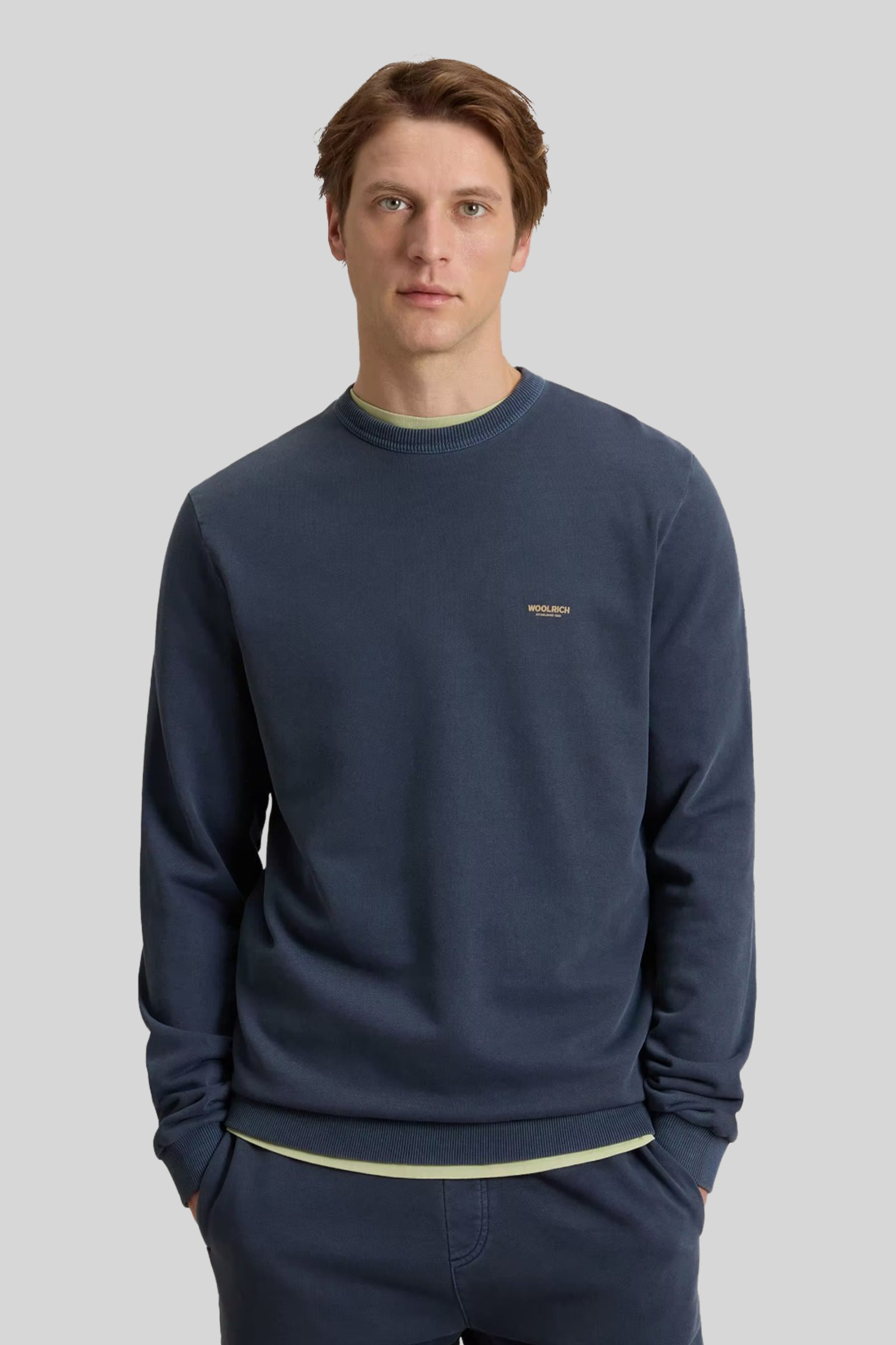 Woolrich Felpa Garment Dyed Logo Blu Uomo - 1
