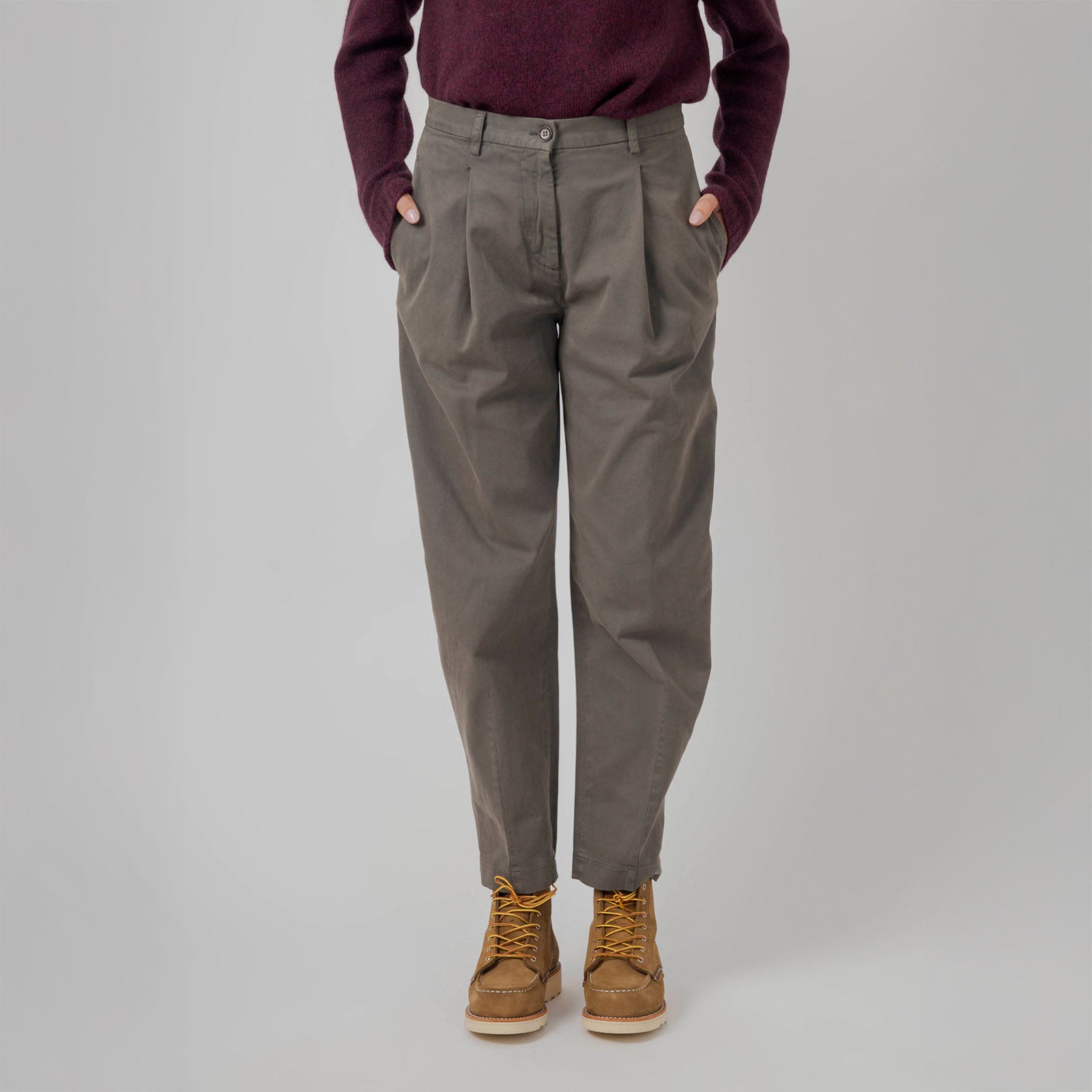 Aspesi Pantalone In Gabardina Di Cotone Grigio Donna - 8