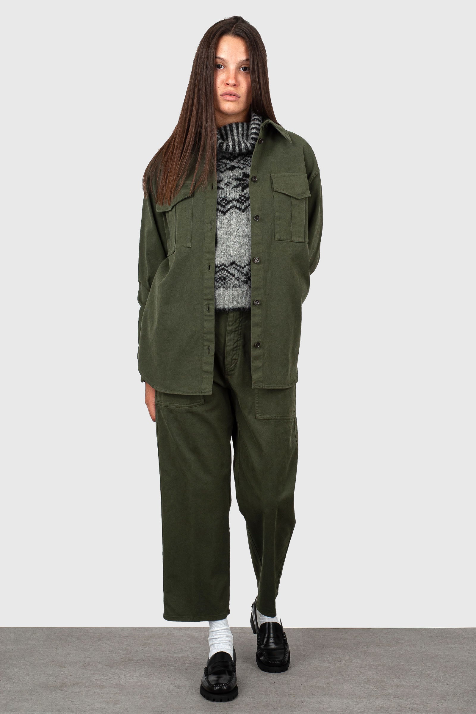 Aspesi Camicia In Gabardina Di Cotone Stretch Verde Militare Donna - 2