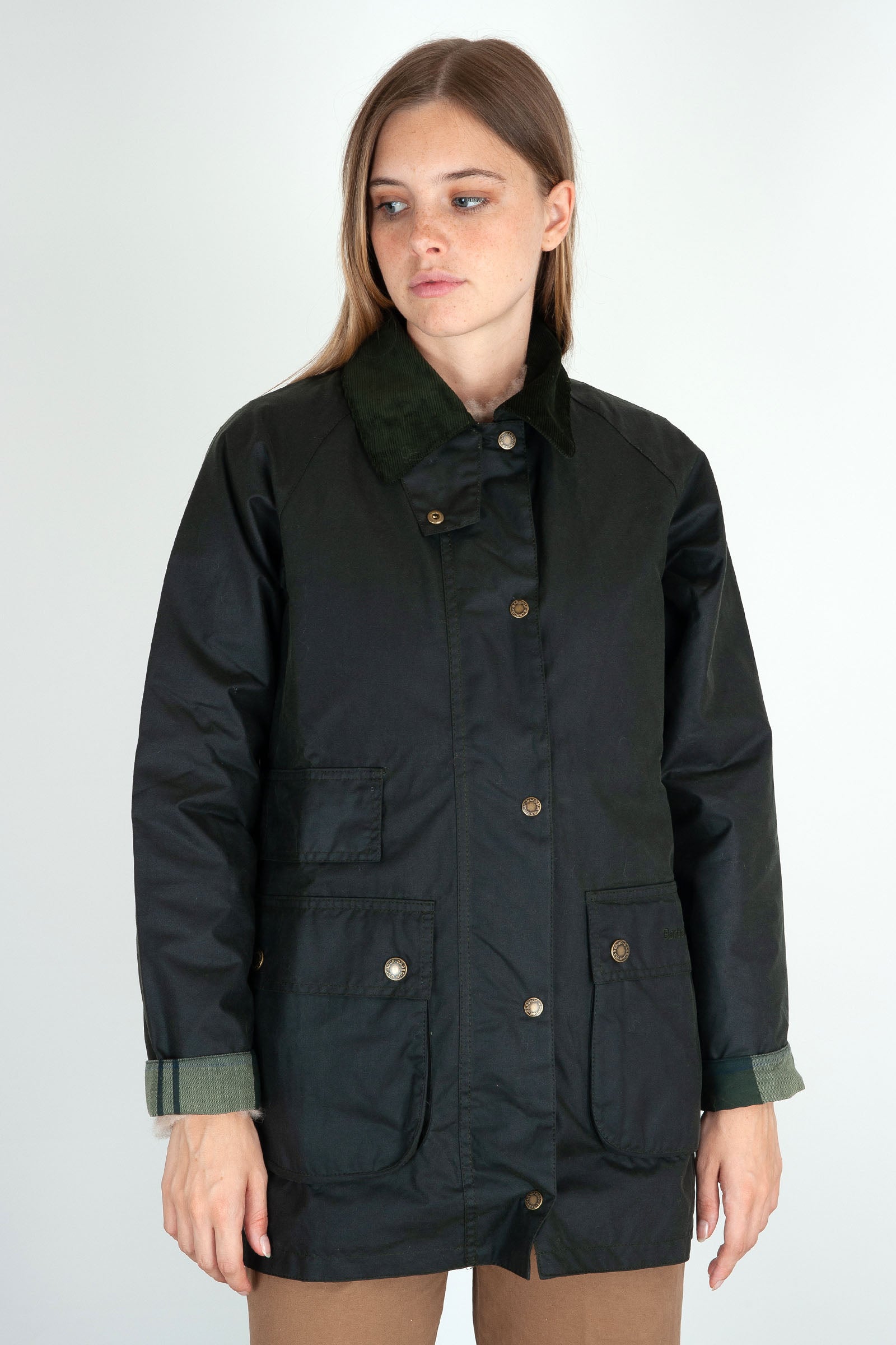 Barbour Tain Wax Jacket Sage Verde Scuro Donna - 1