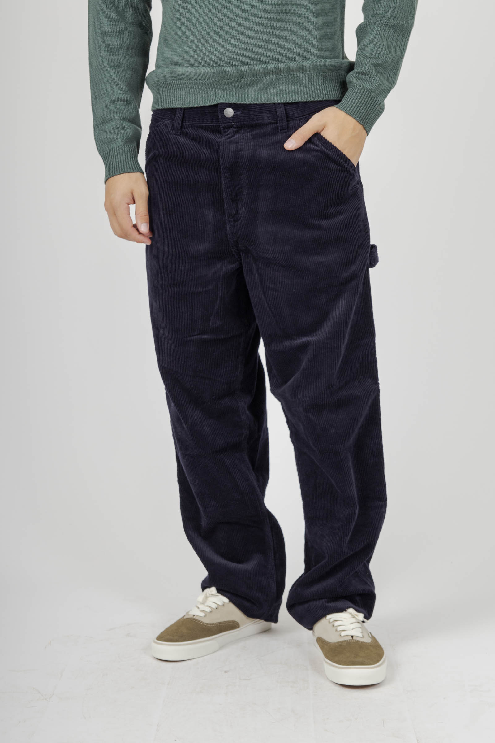 Carhartt Wip Single Knee Pant Corduroy Blu Scuro Uomo - 1
