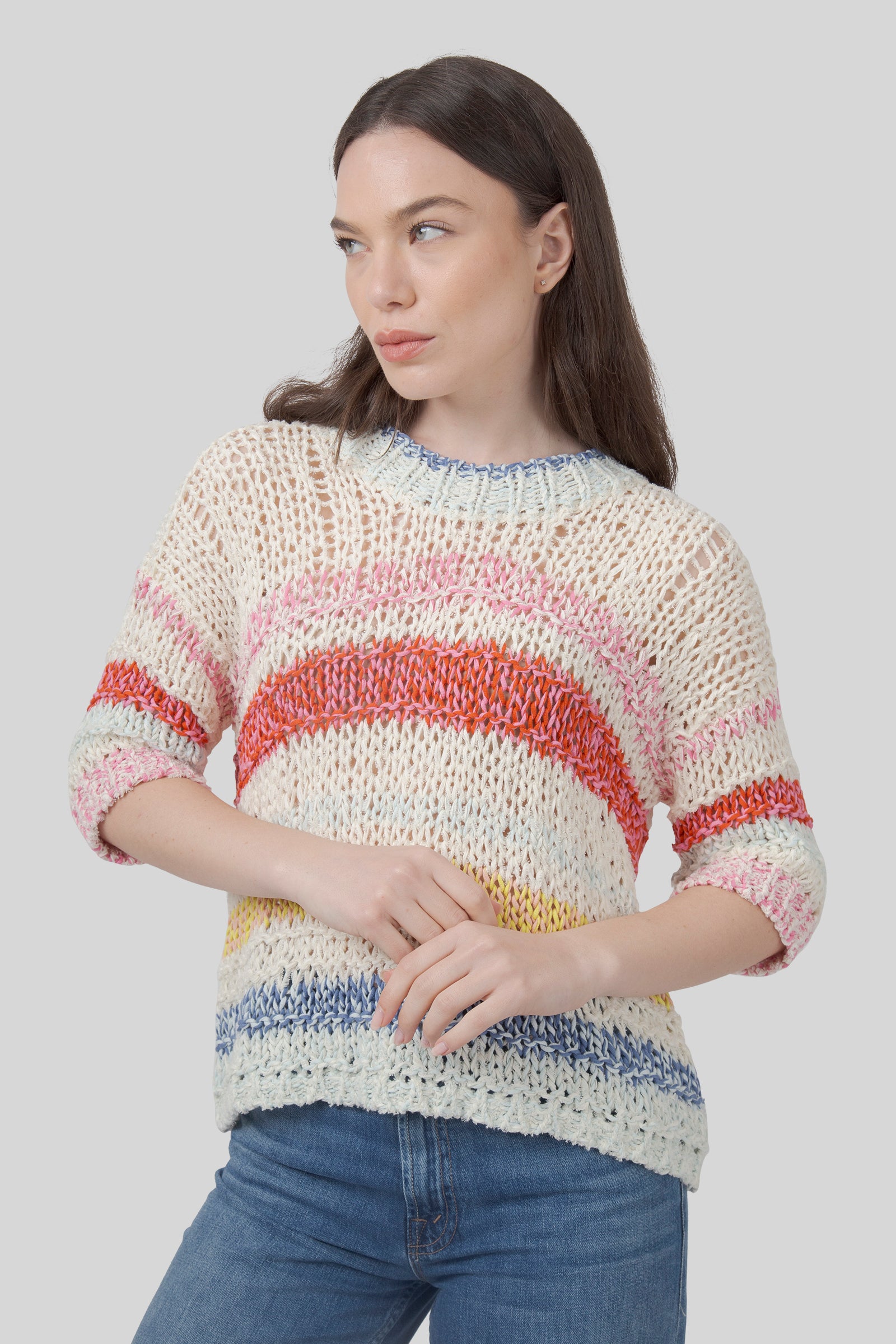 Striped Mixed-stitch Knit - 1