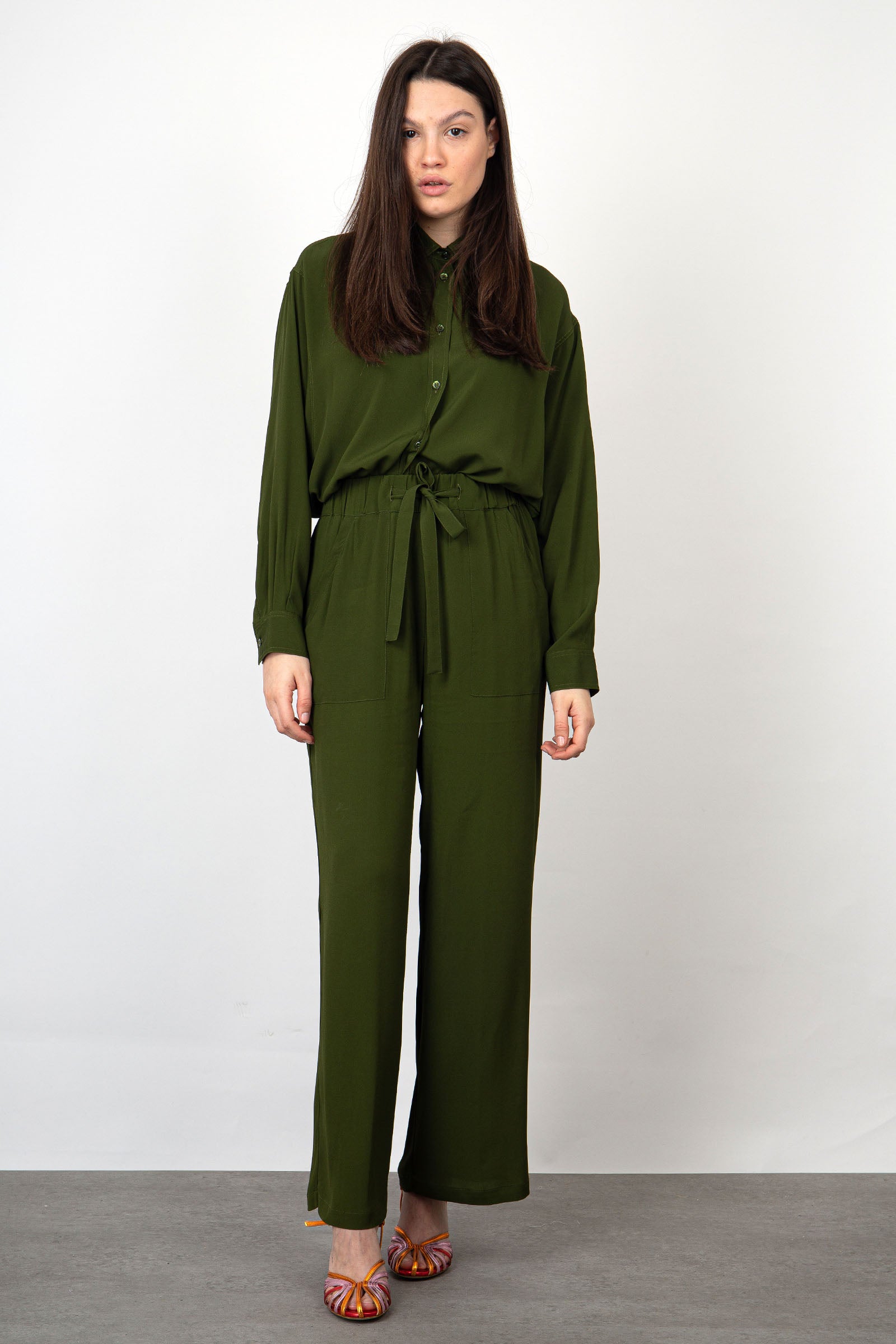SemiCouture Vanda Silk Trousers Green - 2