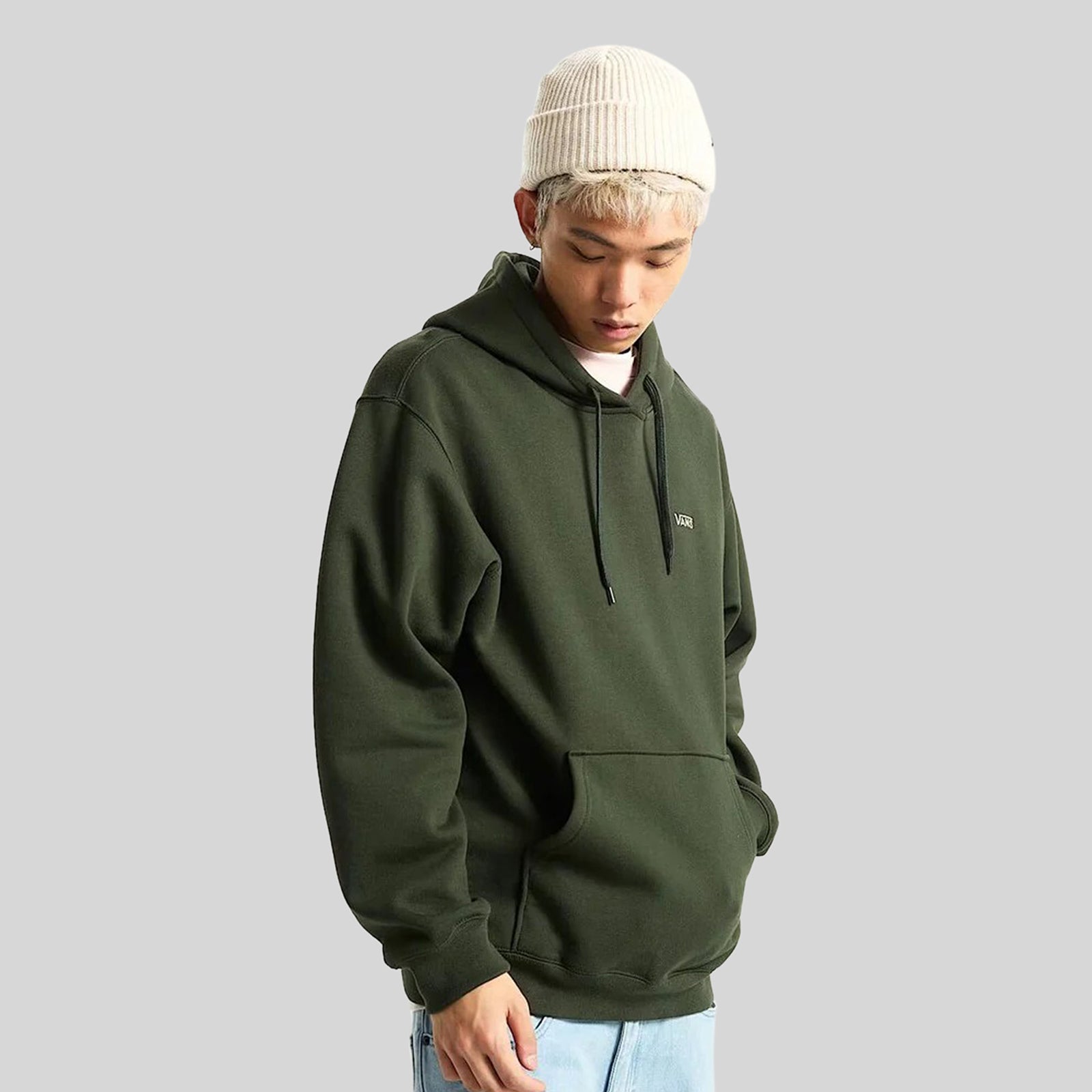 Vans "off The Wall" Felpa Cappuccio Left Chest Ii Verde Militare Uomo - 6