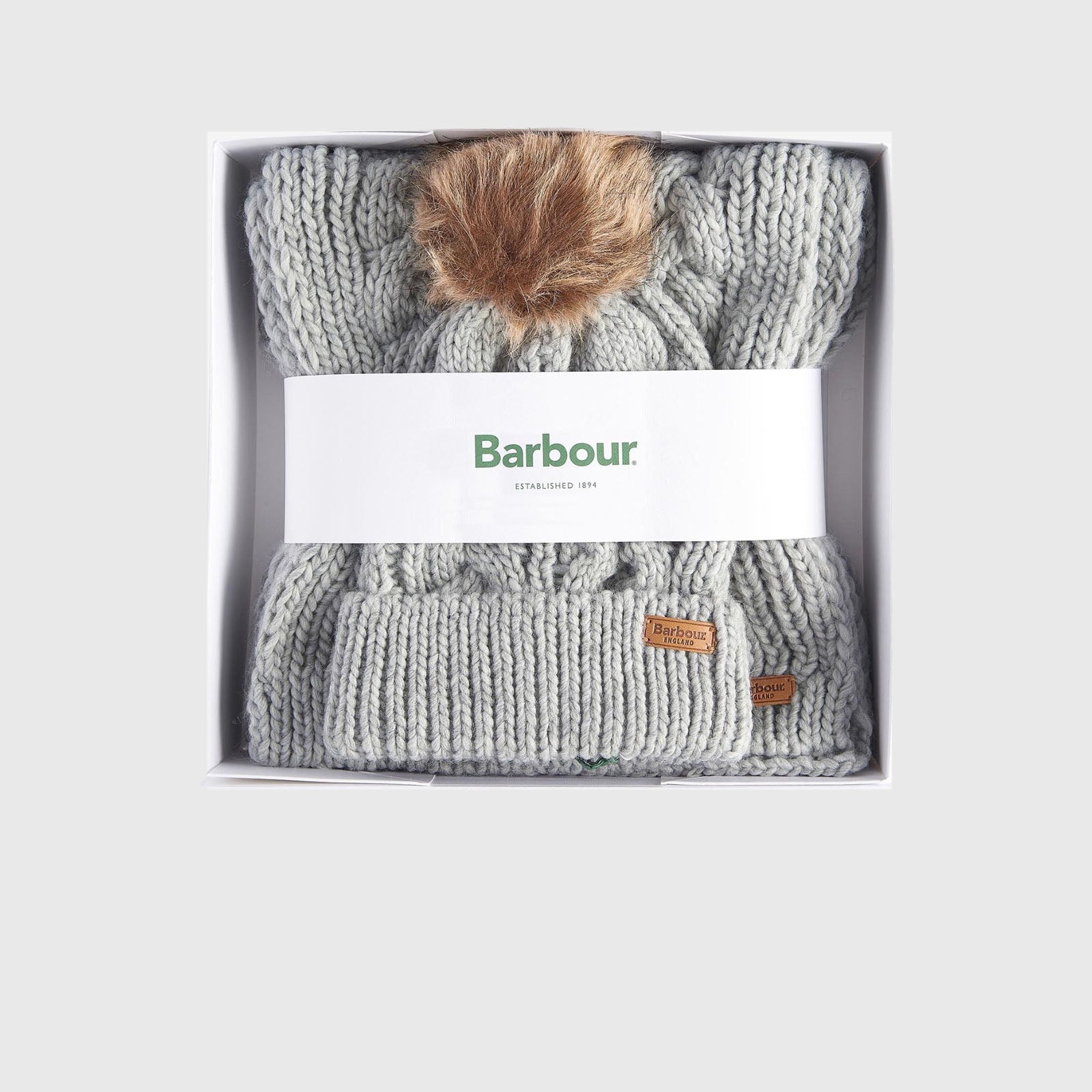 Barbour Set Beanie E Sciarpa Penshaw Grigio Chiaro Donna - 6