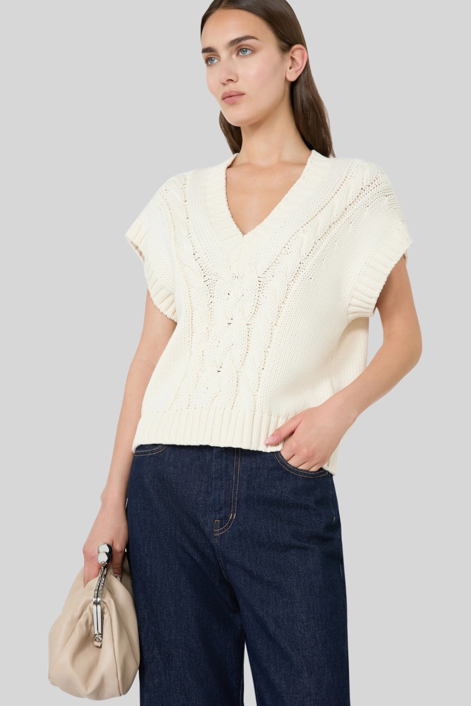 Max Mara Weekend Gilet In Filato Di Cotone Pascia Ecru Donna - 1