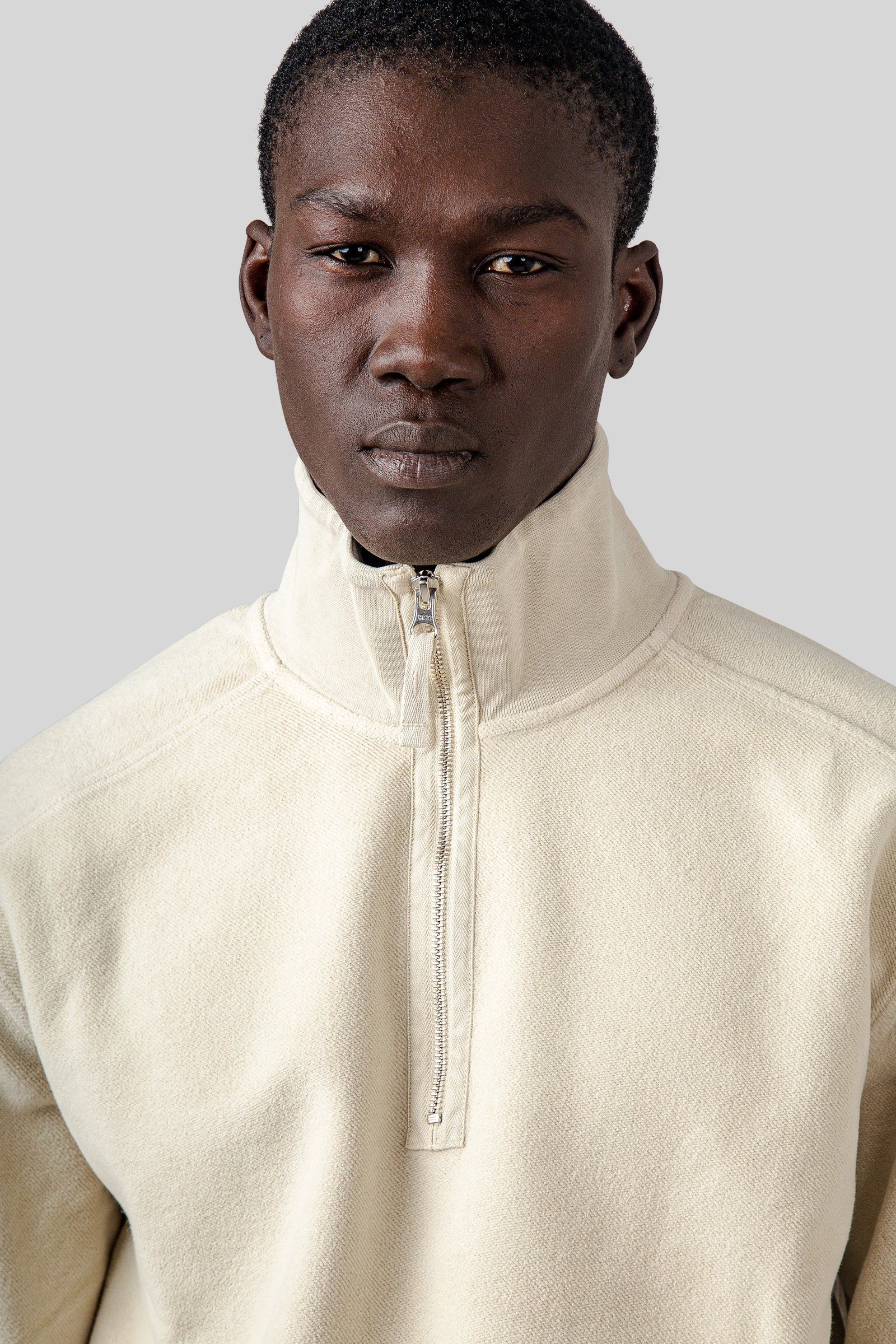 C.p. Company Diagonal Fleece Polo Collar Sweatsirt Panna Uomo - 1