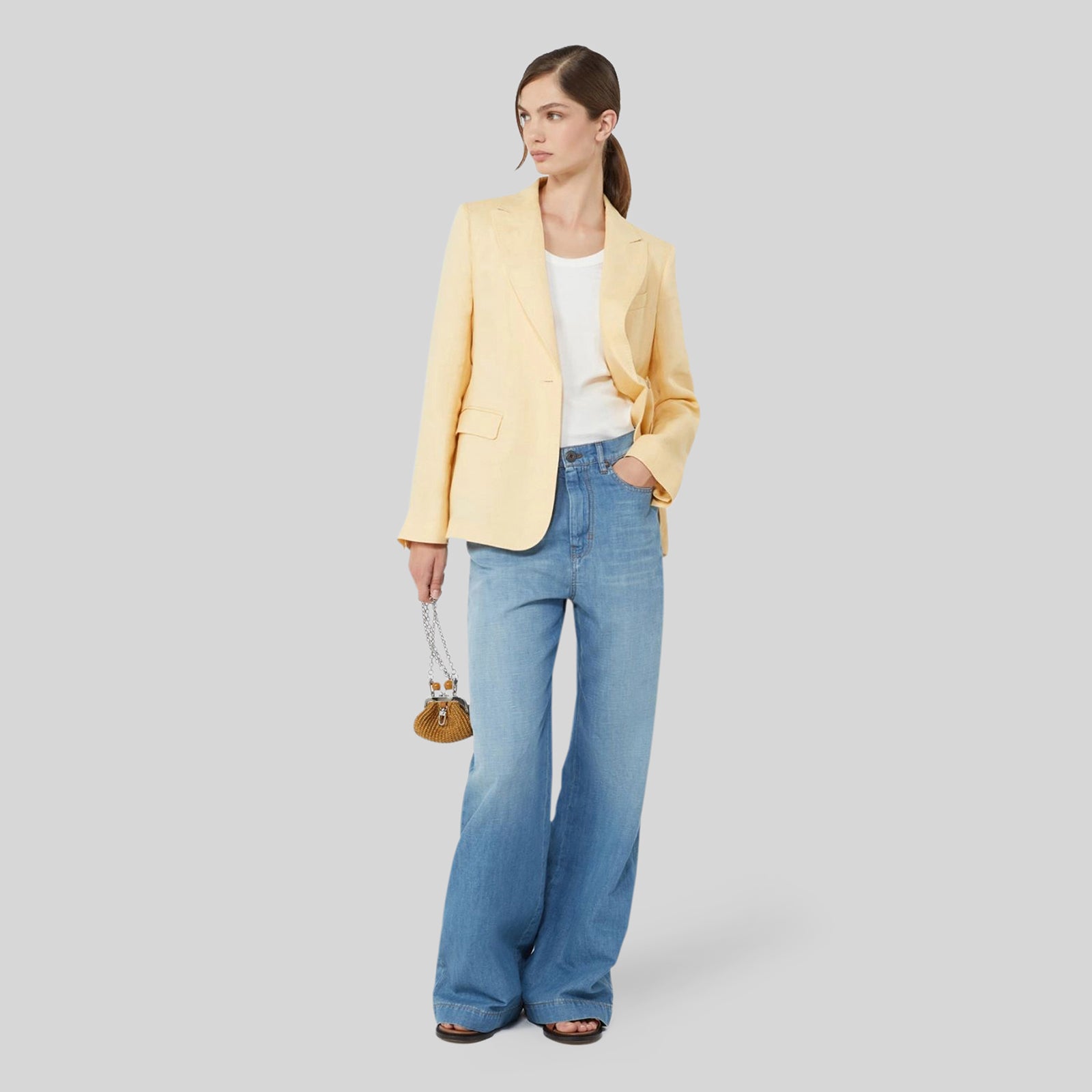 Max Mara Weekend Blazer In Canvas Di Lino Nalut Giallo Donna - 6