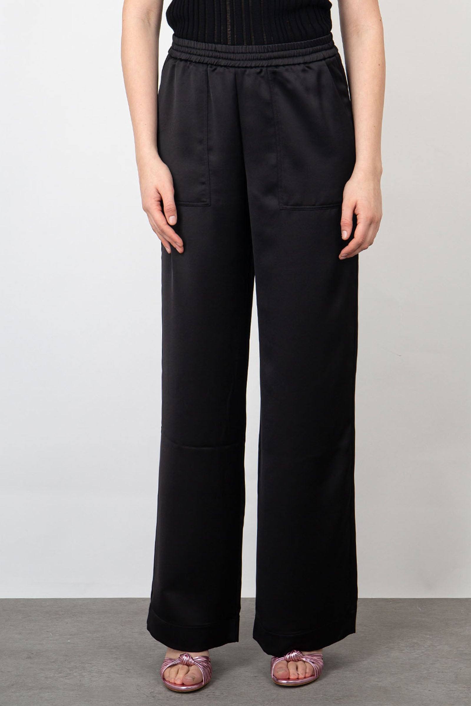 Roberto Collina Soft Satin Black Synthetic Trousers - 1