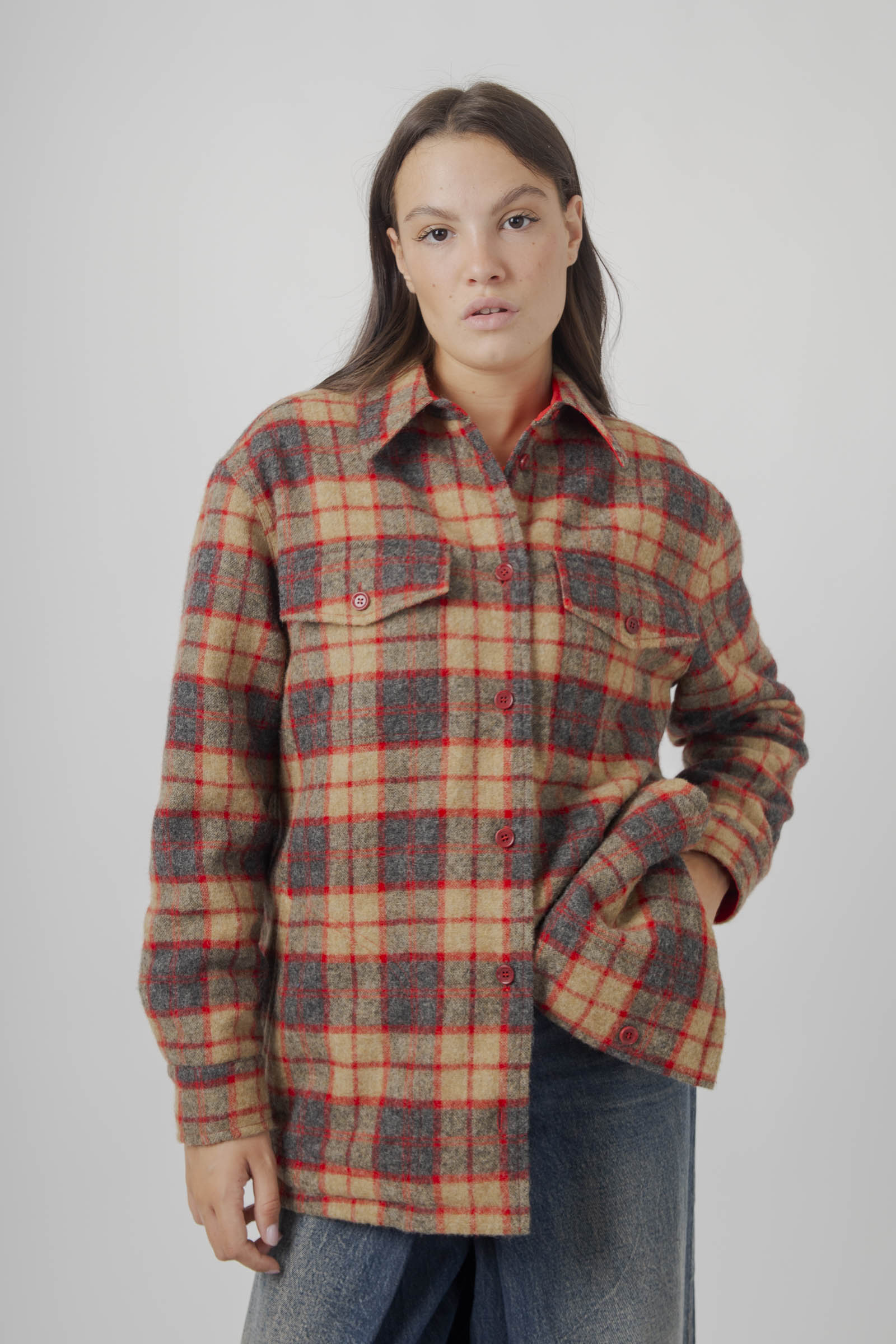 Aspesi Camicia Check In Lana Shetland Rosso Donna - 1