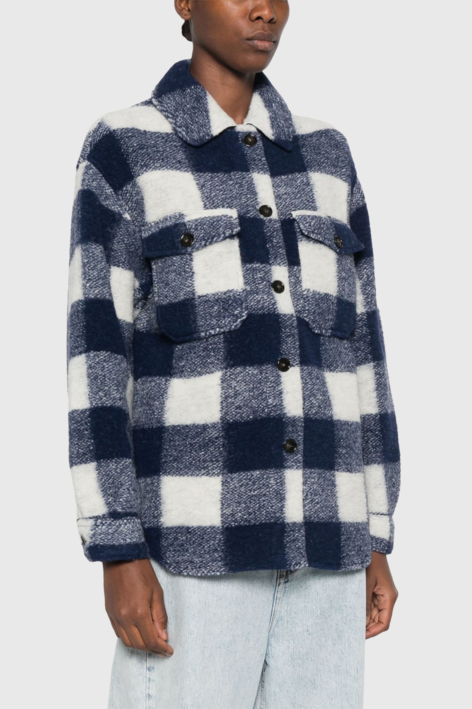 Woolrich Overshirt Gentry Check In Misto Lana Bianco/blu Donna - 1