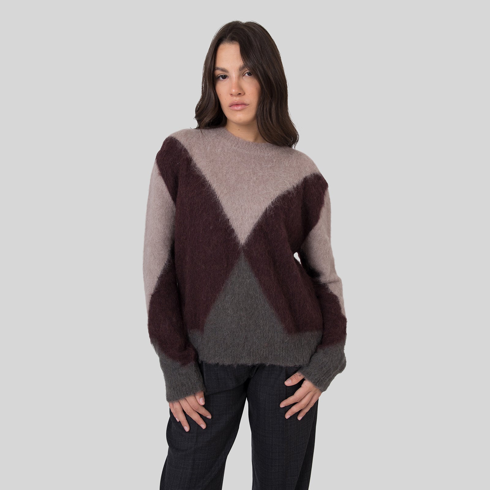 Grifoni Maglia Girocollo Intarsio Fango Donna - 8