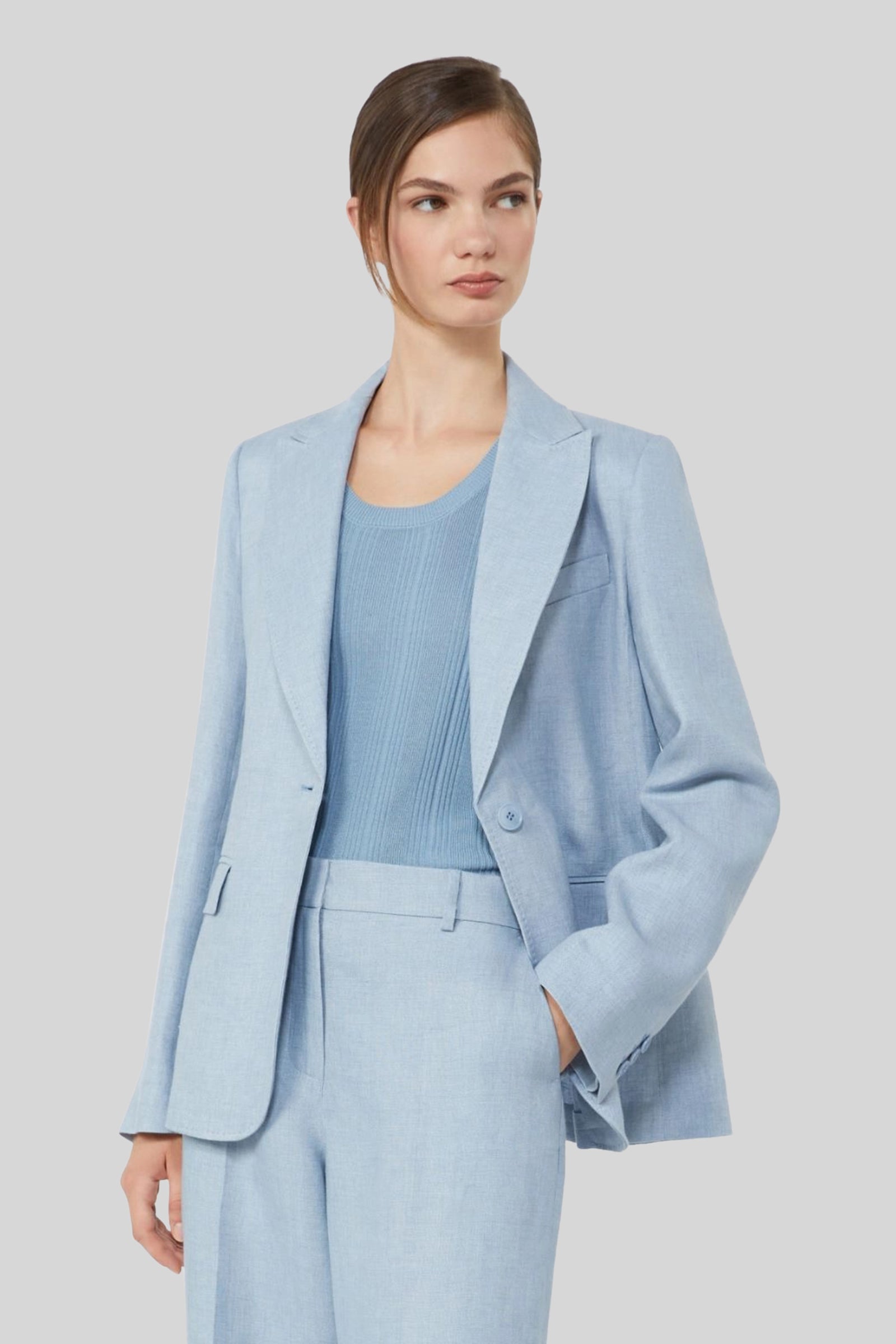 Max Mara Weekend Blazer In Canvas Di Lino Nalut Azzurro Donna - 1