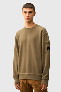 C.p. Company Felpa Brushed And Emerized Diagonal Fleece Lens Crew Neck Khaki Uomo c.p. company