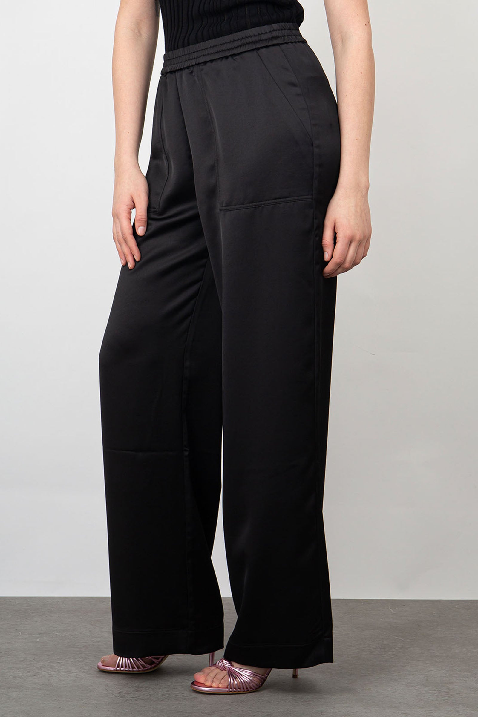 Roberto Collina Soft Satin Black Synthetic Trousers - 3