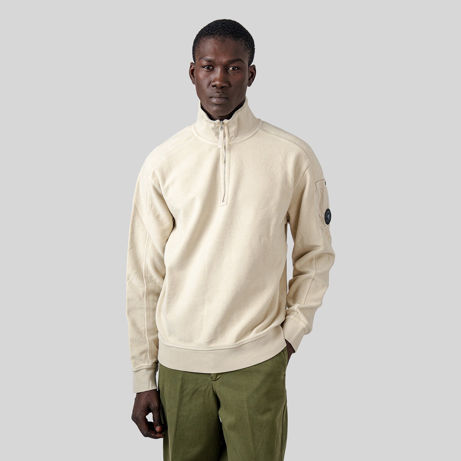 C.p. Company Diagonal Fleece Polo Collar Sweatsirt Panna Uomo - 8
