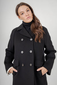 Max Mara Weekend Cappotto In Doppio Drap Di Lana Zolfo Nero Donna max mara weekend