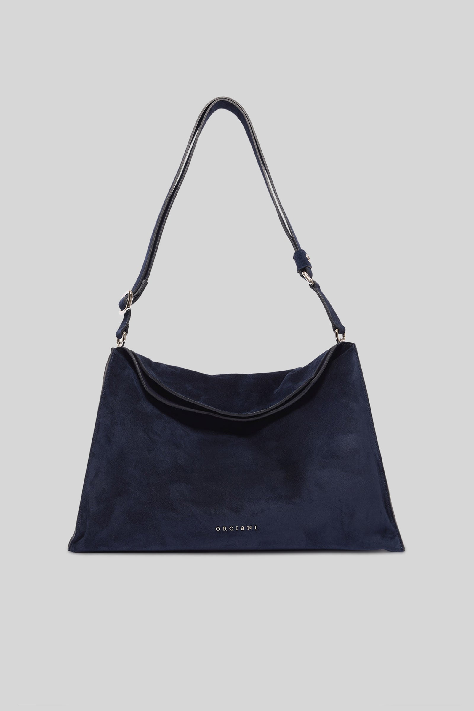 Orciani Borsa Trinity Peach Midi A Spalla Suede E Cuoio Blu Navy Donna - 5