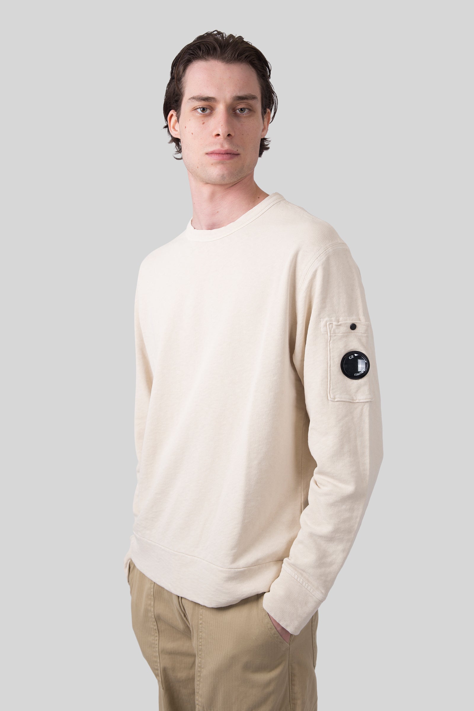 C.p. Company Felpa Crewneck Malfilé Ecru Uomo - 3