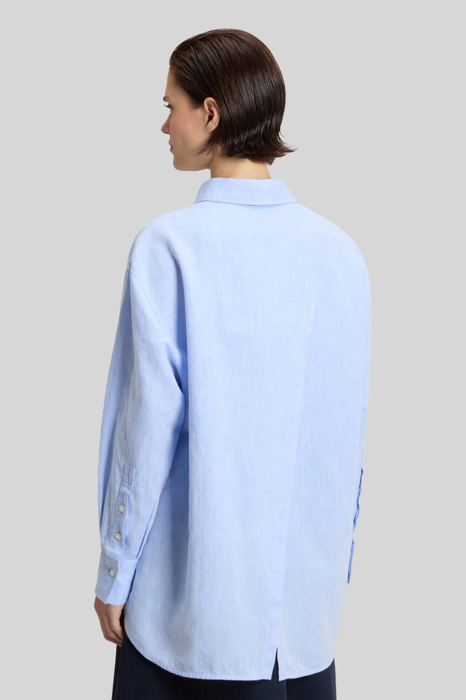 Woolrich Camicia Boyfriend In Misto Cotone E Lino Celeste Donna - 4