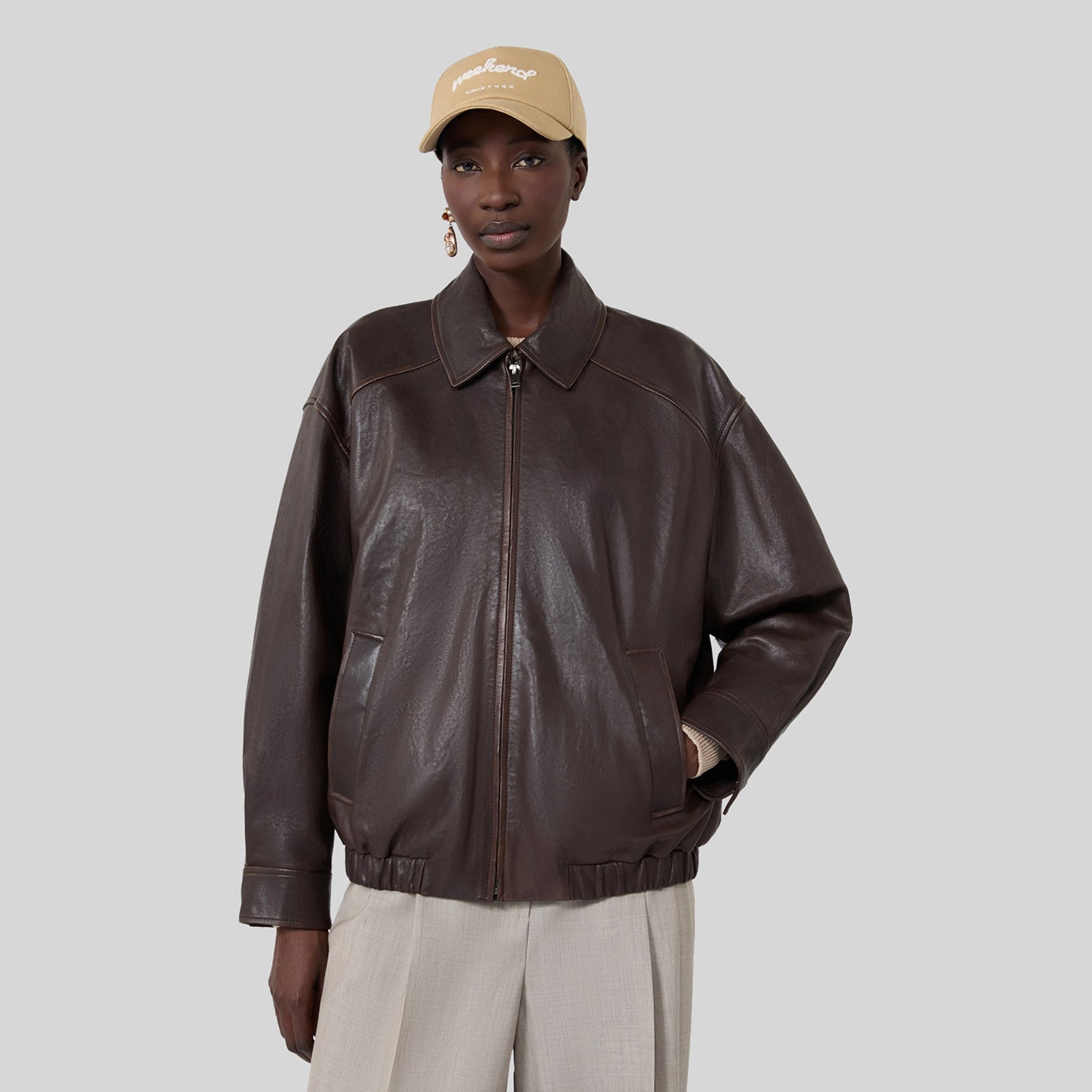 Max Mara Weekend Bomber In Nappa Cose Testa Di Moro Donna - 5