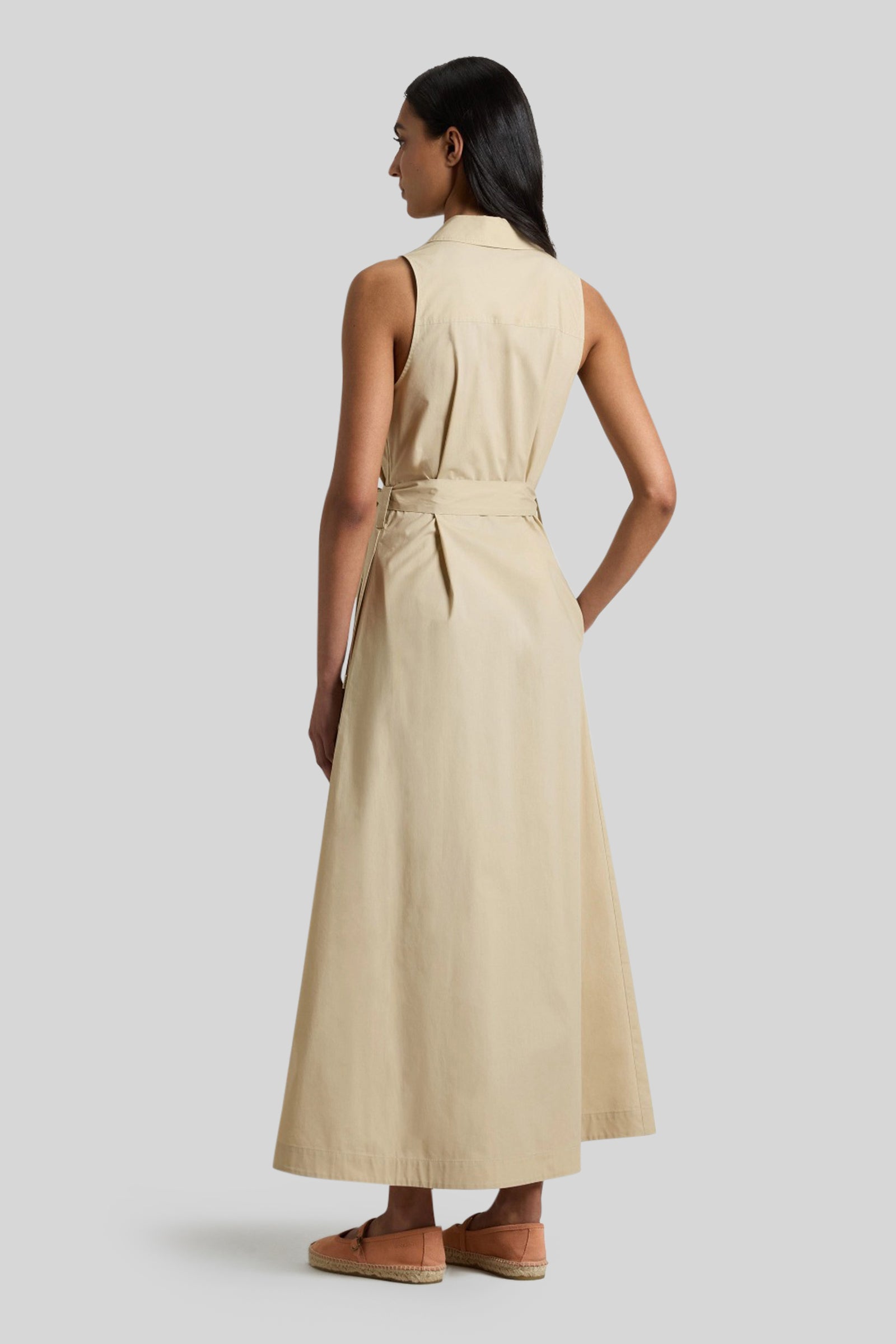 Woolrich Abito Chemisier In Popeline Di Puro Cotone Con Cintura Beige Chiaro Donna - 3