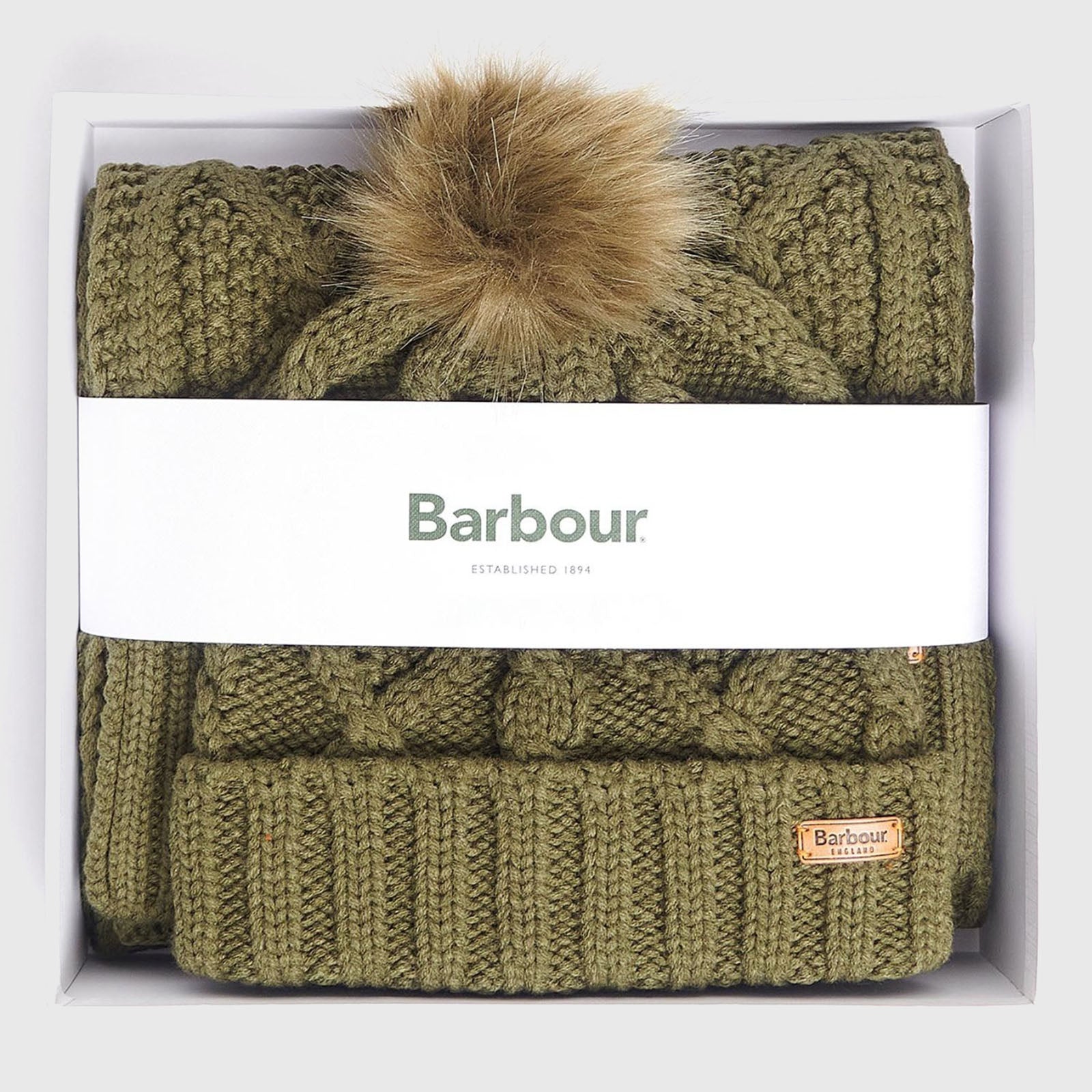 Barbour Ridley Beanie & Scarf Gift Set Verde Oliva Donna - 6