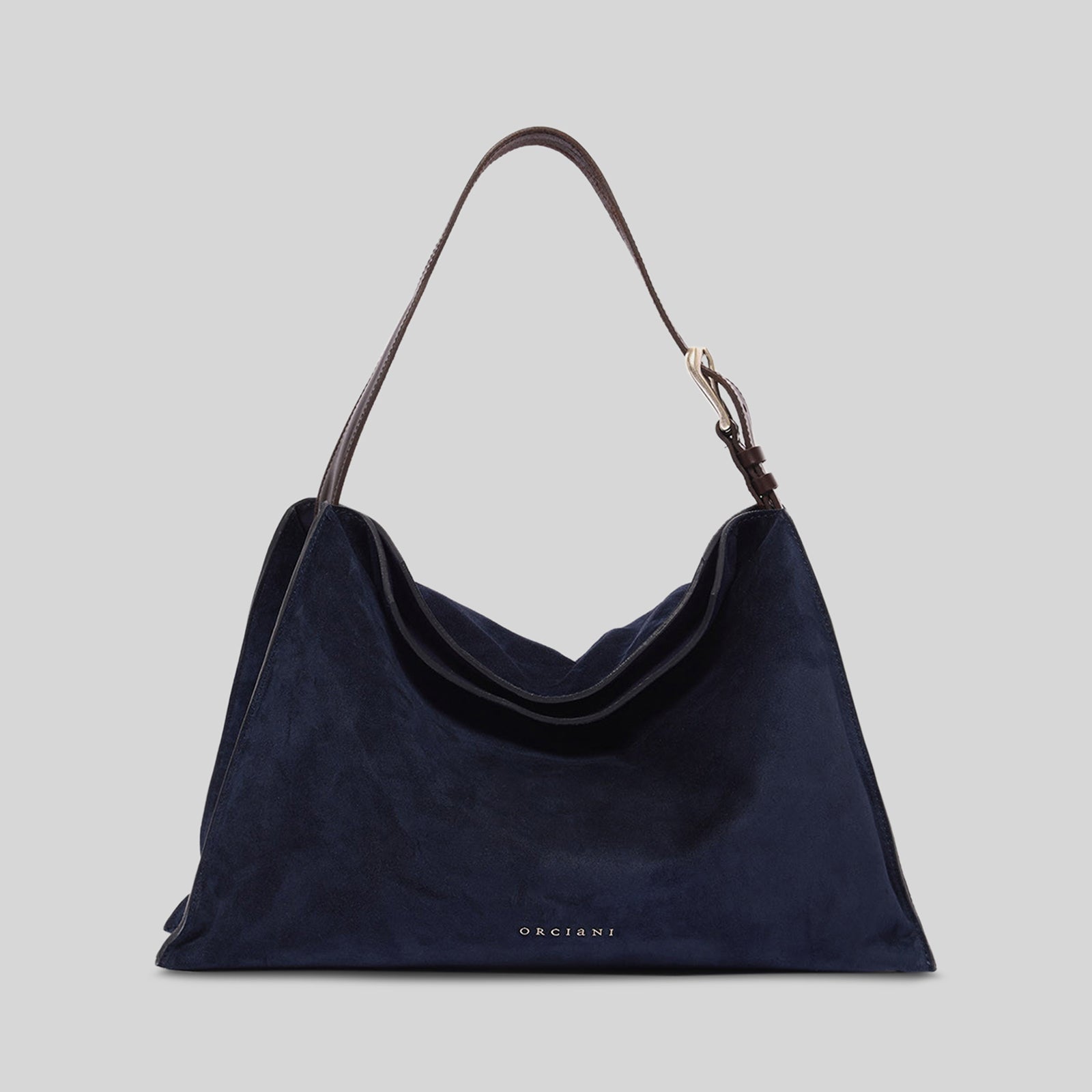 Orciani Borsa Trinity Peach Midi A Spalla Suede E Cuoio Blu Navy Donna - 6