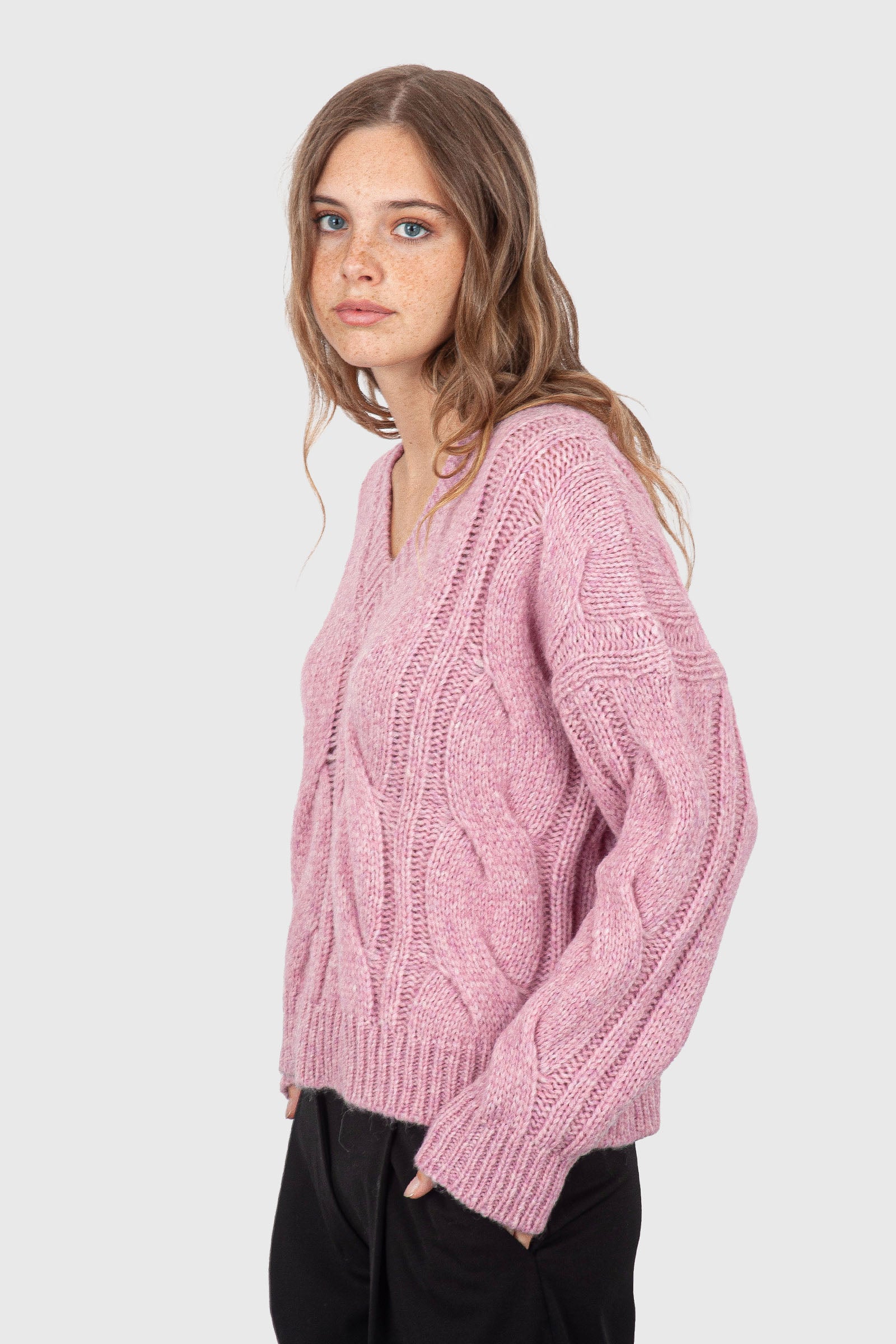 Roberto Collina Maglia Scollo A V Trecce Rosa Donna - 3