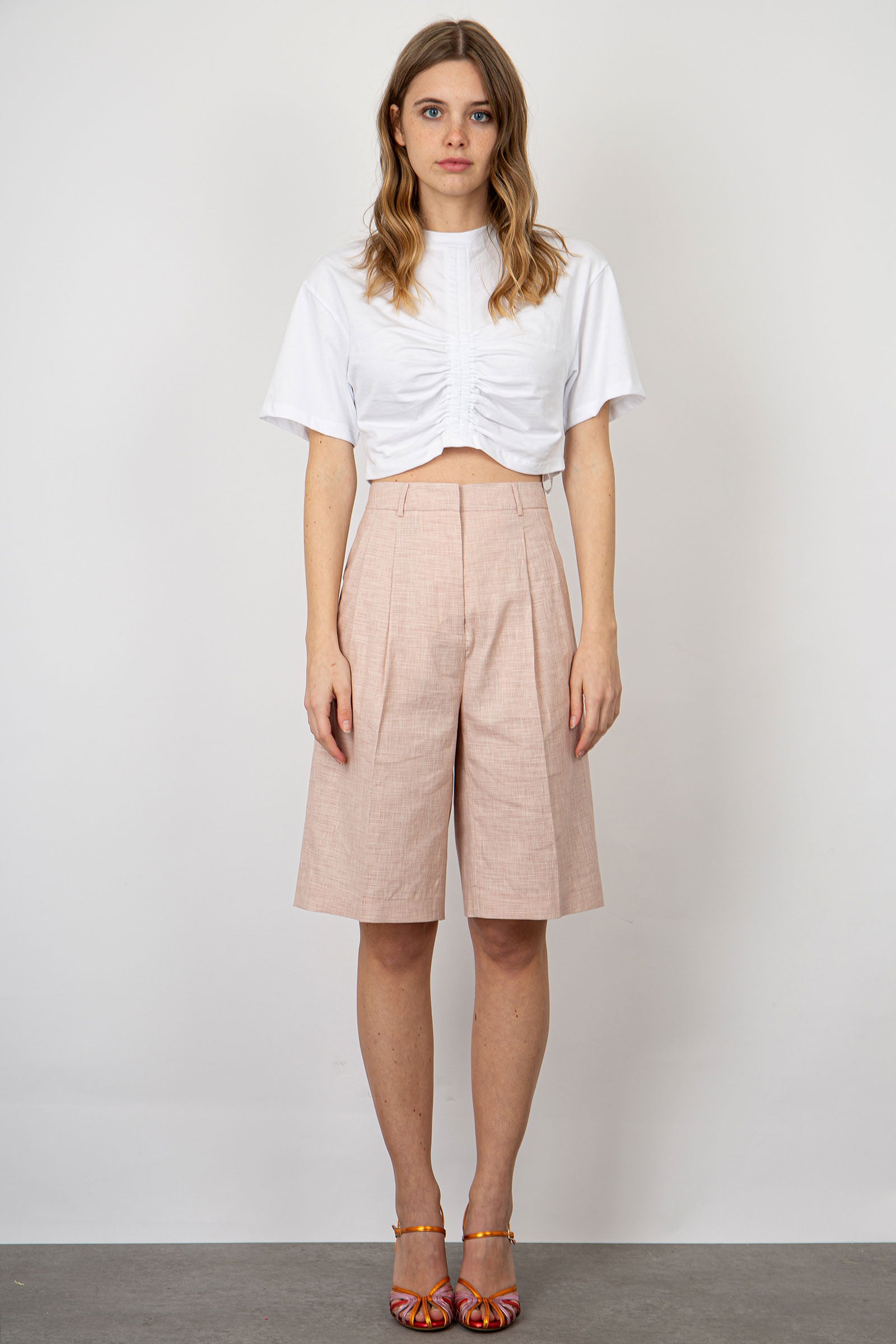Semicouture Ellen Silk Bermuda Shorts in Light Pink - 6