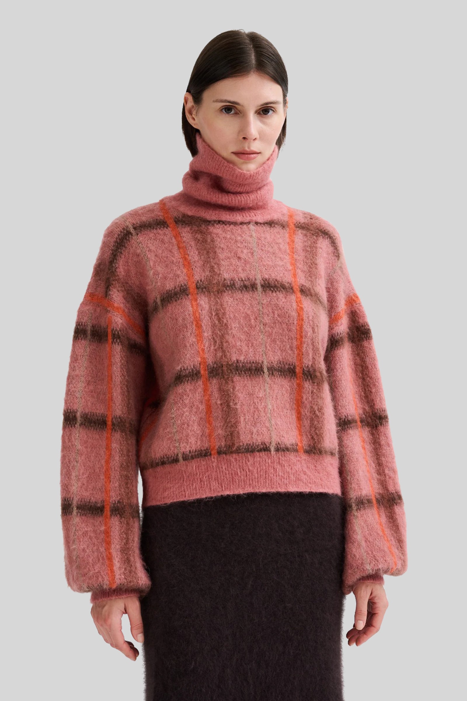 Roberto Collina Dolcevita Jacquard Check Rosa/bordeaux Donna - 2