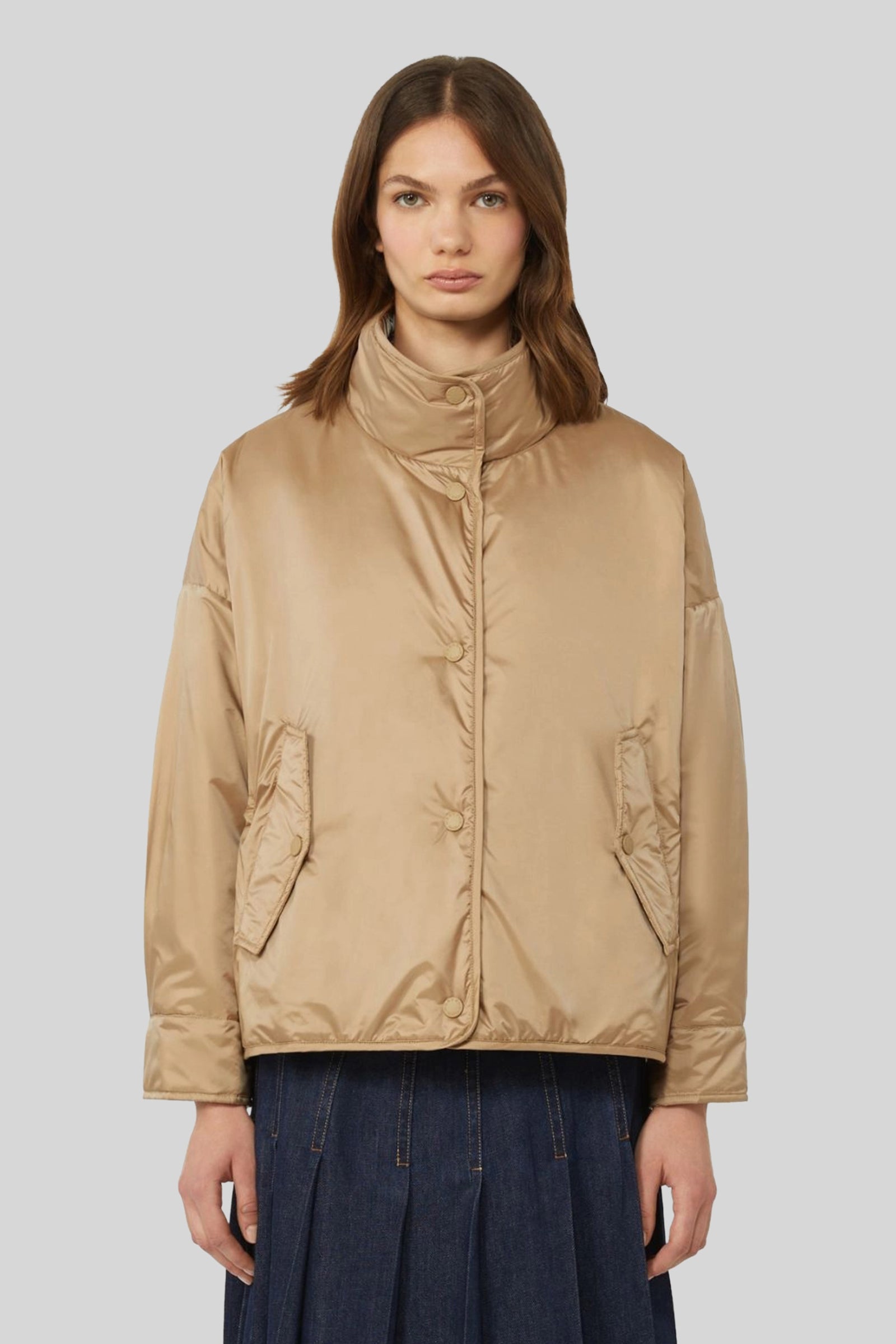 Max Mara Weekend Giacca Imbottita Reversibile In Tela Antigoccia Smalto Nocciola Donna - 1